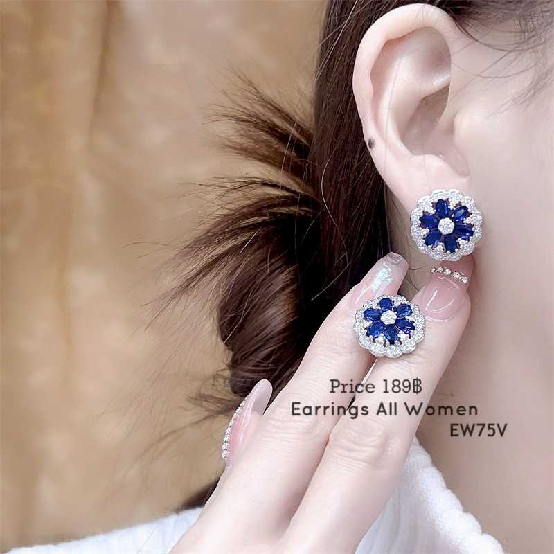 EW75V ต่างหูสีน้ำเงินง  เงิน 925