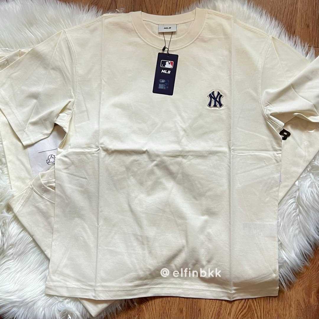 MLB Classic Monogram Big Logo T-Shirt  เสื้อยืดโอเวอร์ไซส์ สีครีม โลโก้ NY น้ำตาล