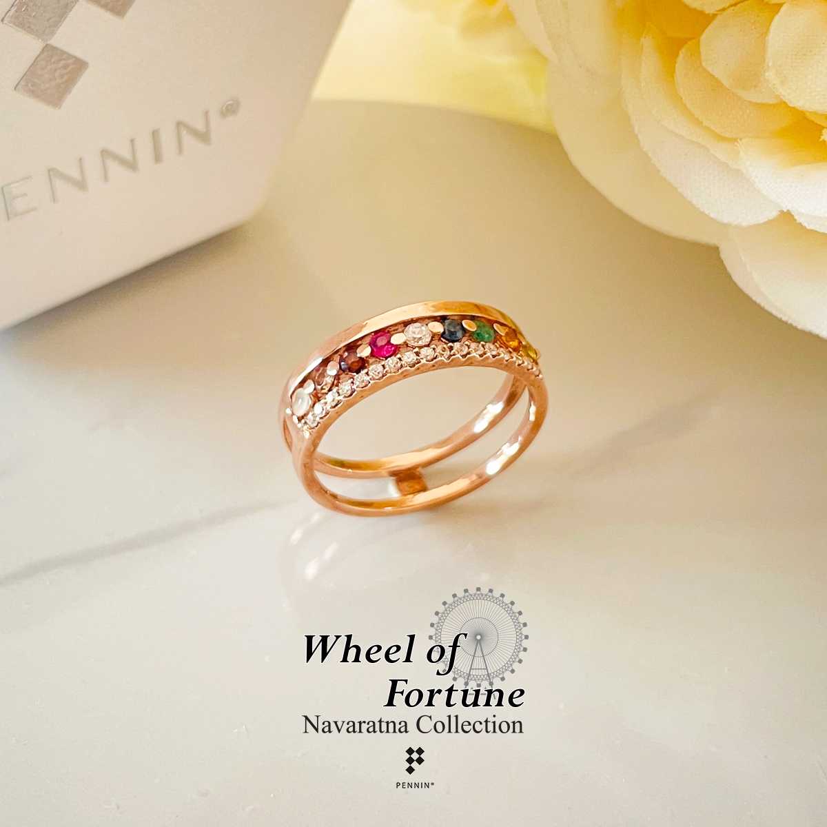 RW80212P แหวนนพเก้า วงล้อแห่งโชคลาภ  พลอยนพเก้าแท้ตามตำราไทย ชุบPink Gold สวยหรูนำโชคลาภ