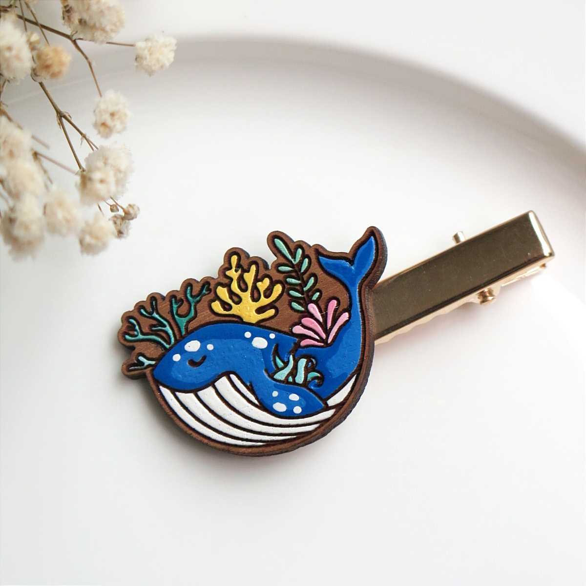 Wooden hairclip whale