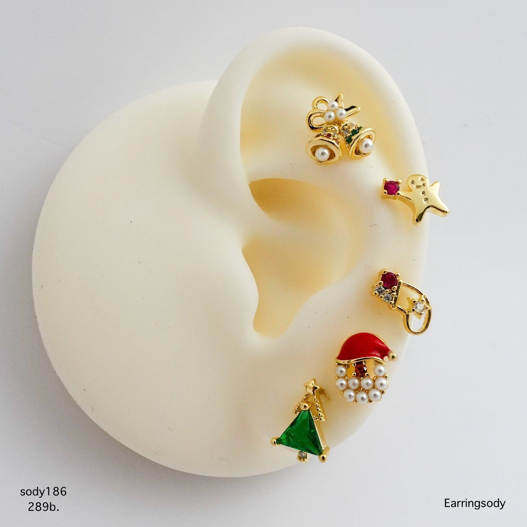 sody186 Christmas set ต่างหูเงินแท้925 ชุบทอง18k เซ็ทละ 5ชิ้น