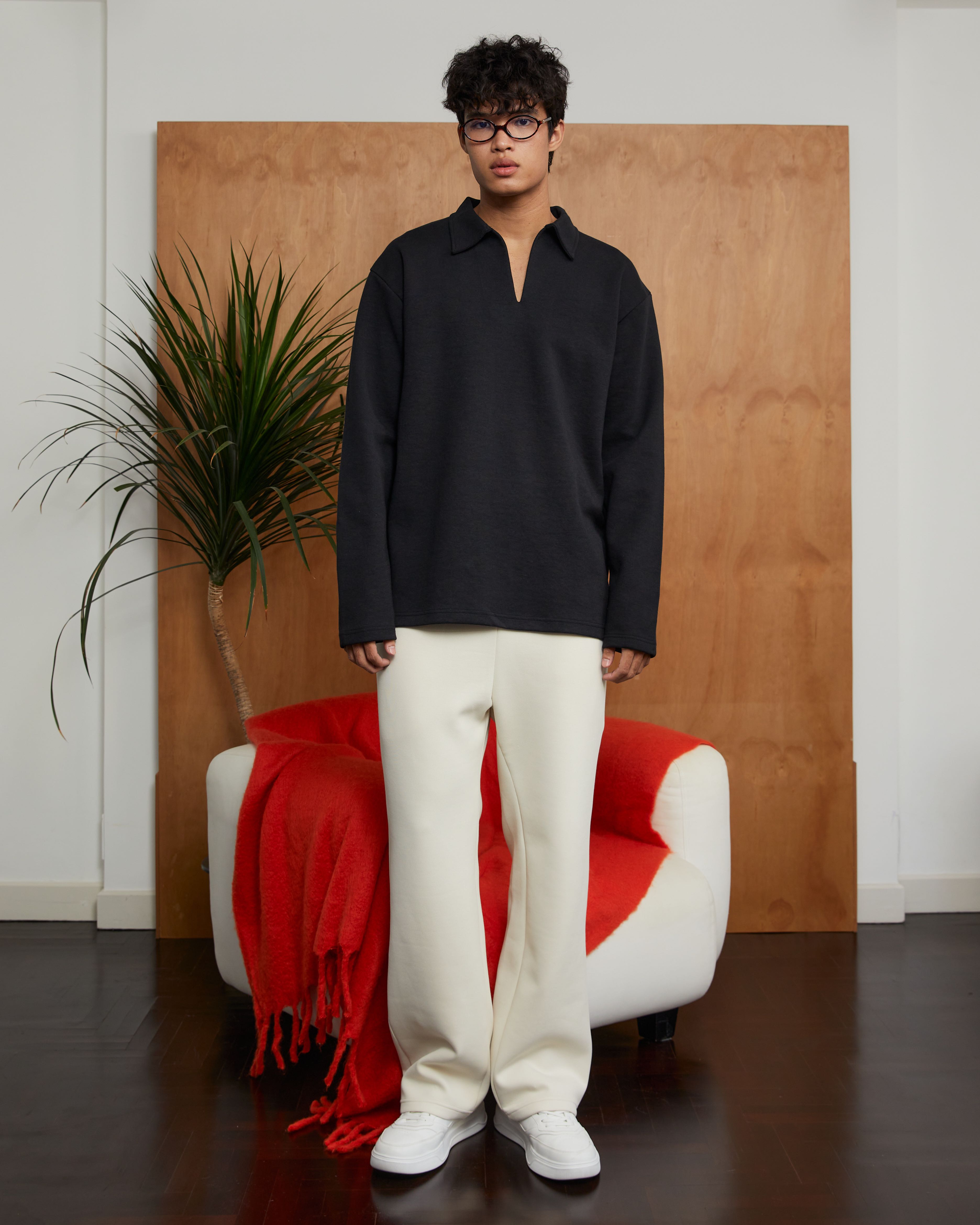 Black V Neck Long Sleeve T-Shirt