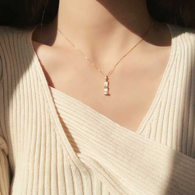 สร้อยจี้ไผ่ สัญลักษณ์แห่งความก้าวหน้า สร้อยคอแฟชั่น สร้อยคอสีทอง สร้อยนำโชค Lucky