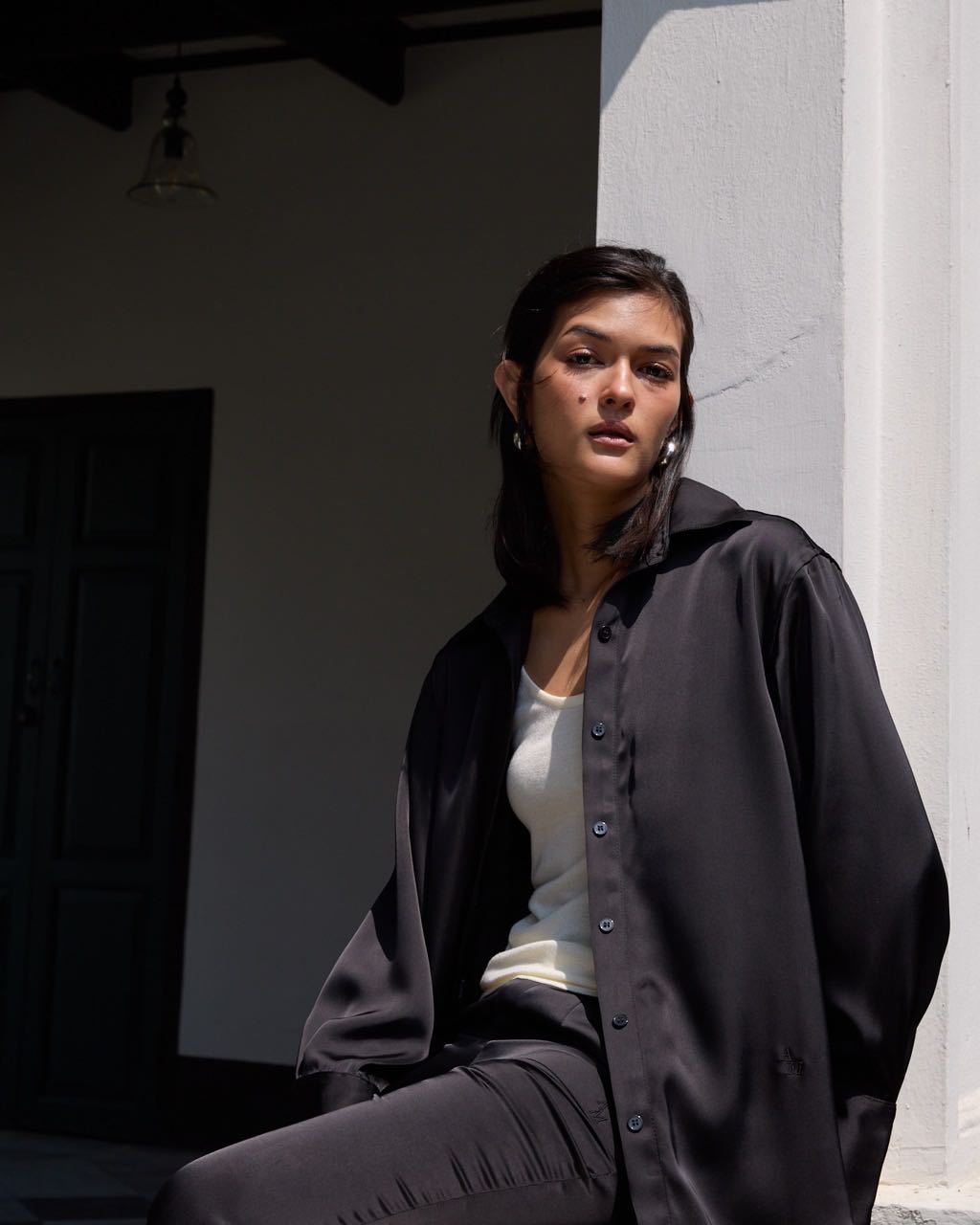 Essential Regular Fit Shirt in Black Satin