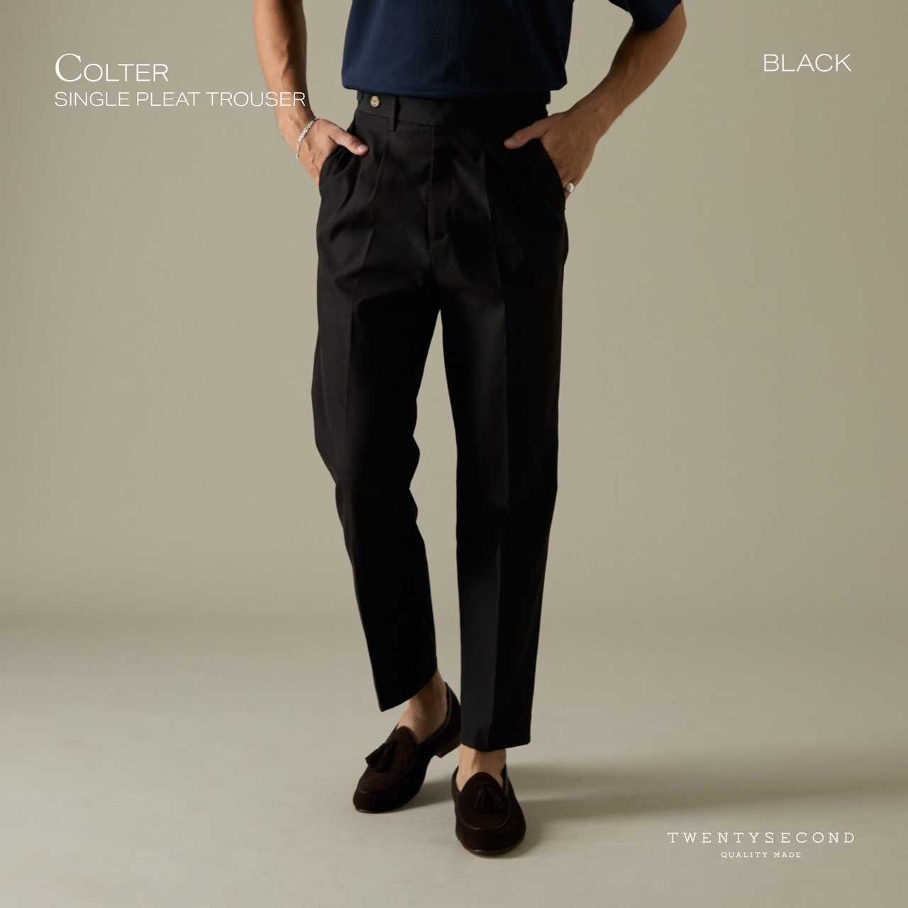COLTER SINGLE PLEAT TROUSER - BLACK