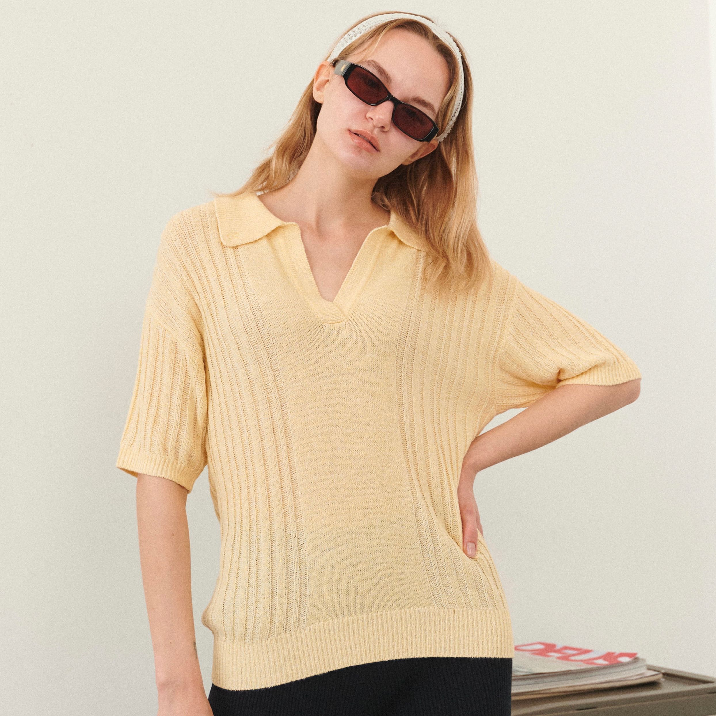 Relaxed Knit Polo - Lemon Drop
