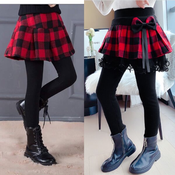 พร้อมส่ง เลกกิ้งกระโปรง ลายสก๊อต สีแดง