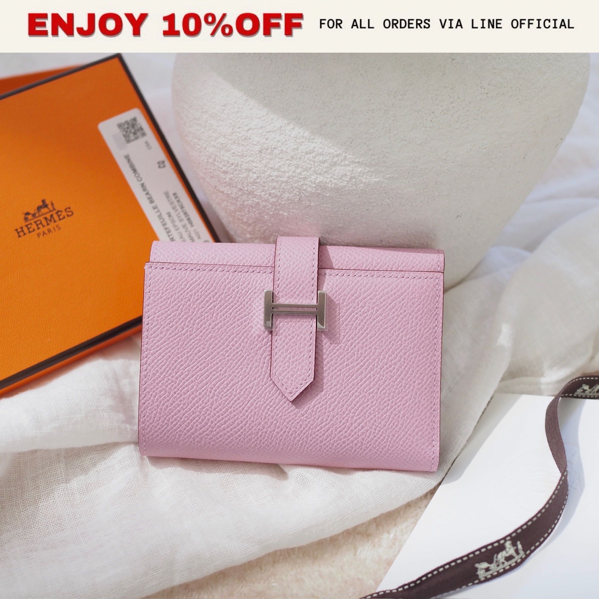 NEW! HERMES Bearn Combine Wallet สี Mauve Sylvestre Epsom PHW | Bag
