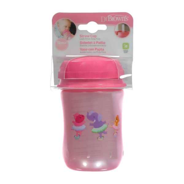 #ขวดหัดดื่ม Dr.Brown's : DRBTC9133# Straw Cup, 9 oz. - Pink & Pink Top