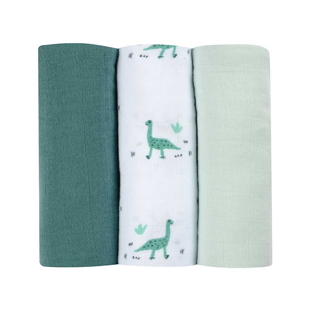 BEABA ผ้าอ้อมเอนกประสงค์ Pack of 3 Muslins Organic Cotton - Jurassic Green