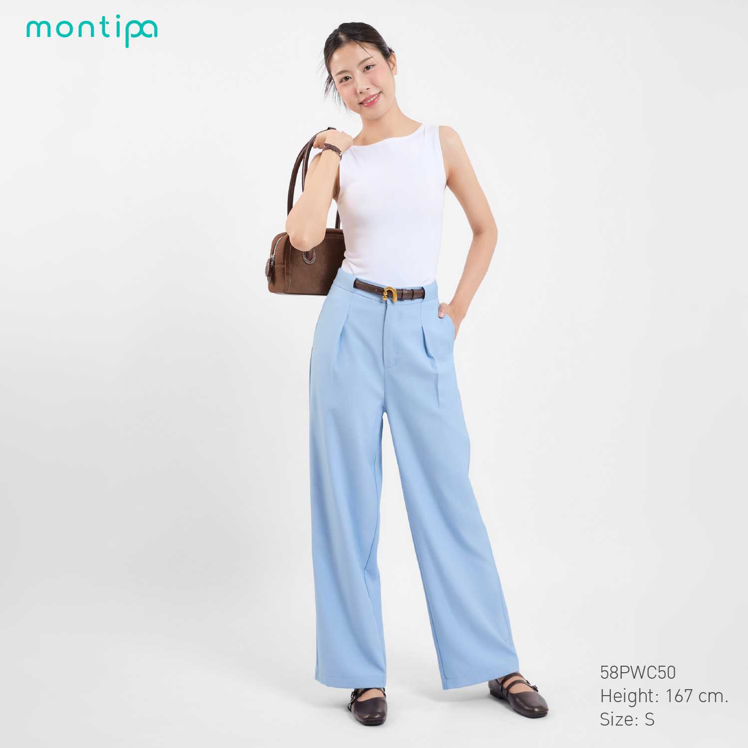 Montipa กางเกงทรงกระบอกกลาง ซิปหน้า ดีเทลซ่อนเข็มขัดและดีไซน์ฝากระเป๋าหลัง ผ้า Comfort 58PWC50