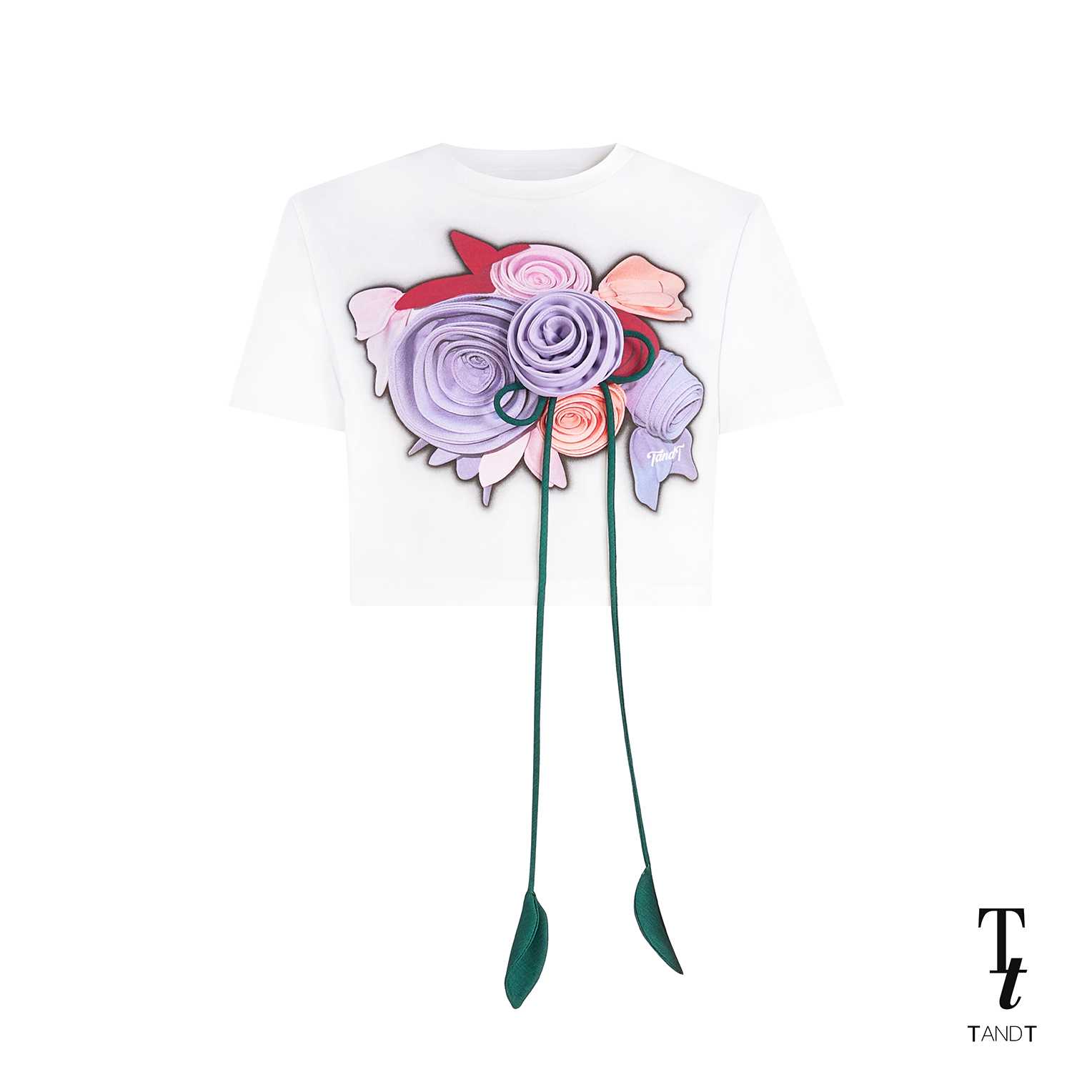 TandT - BABY POSY T-SHIRT - ROSES BOUQUET HAND-CRAFTED PRINTED CROP TOP