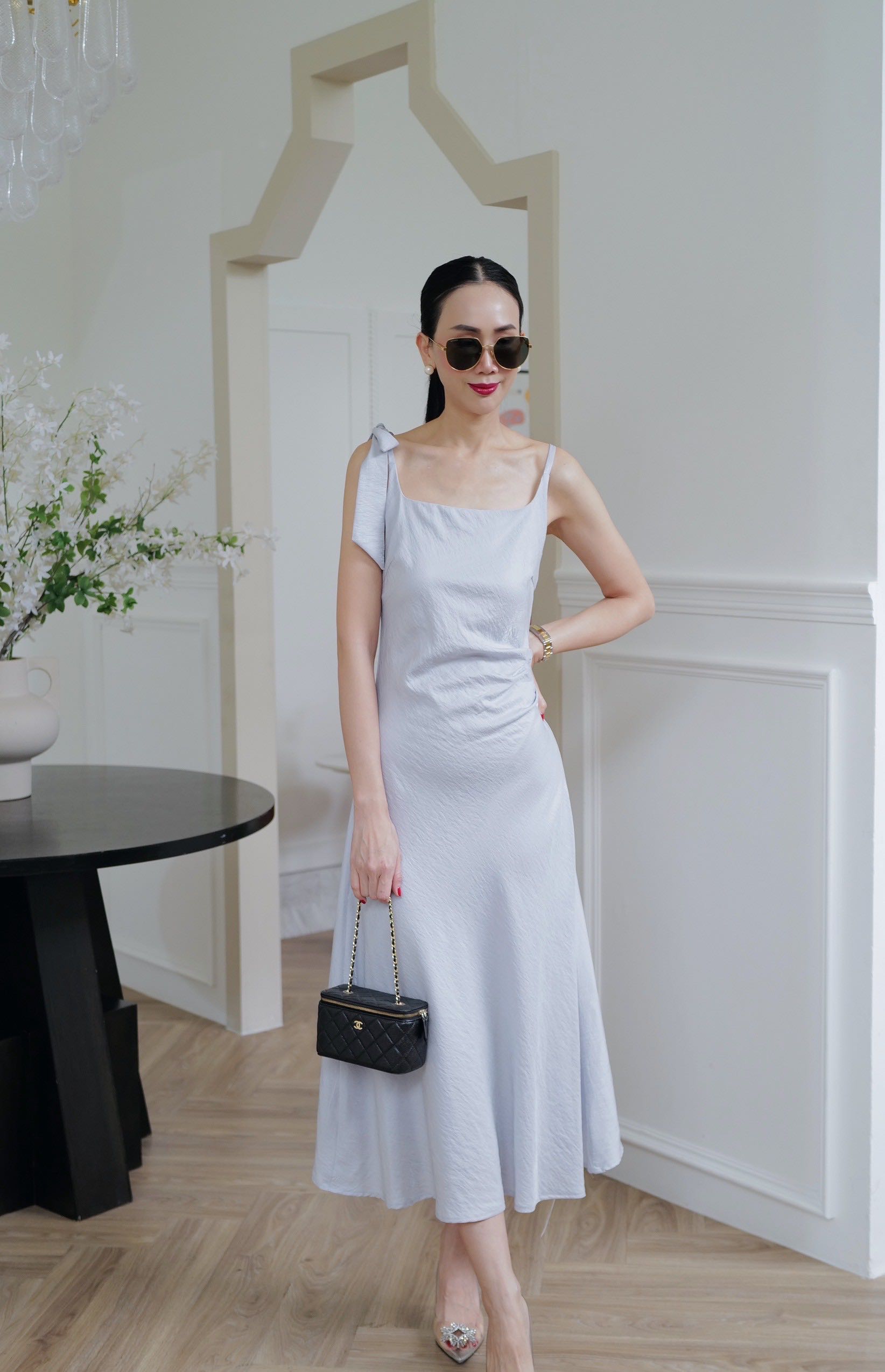 📌พร้อมส่ง…Light grey Ribbon Allure Dress