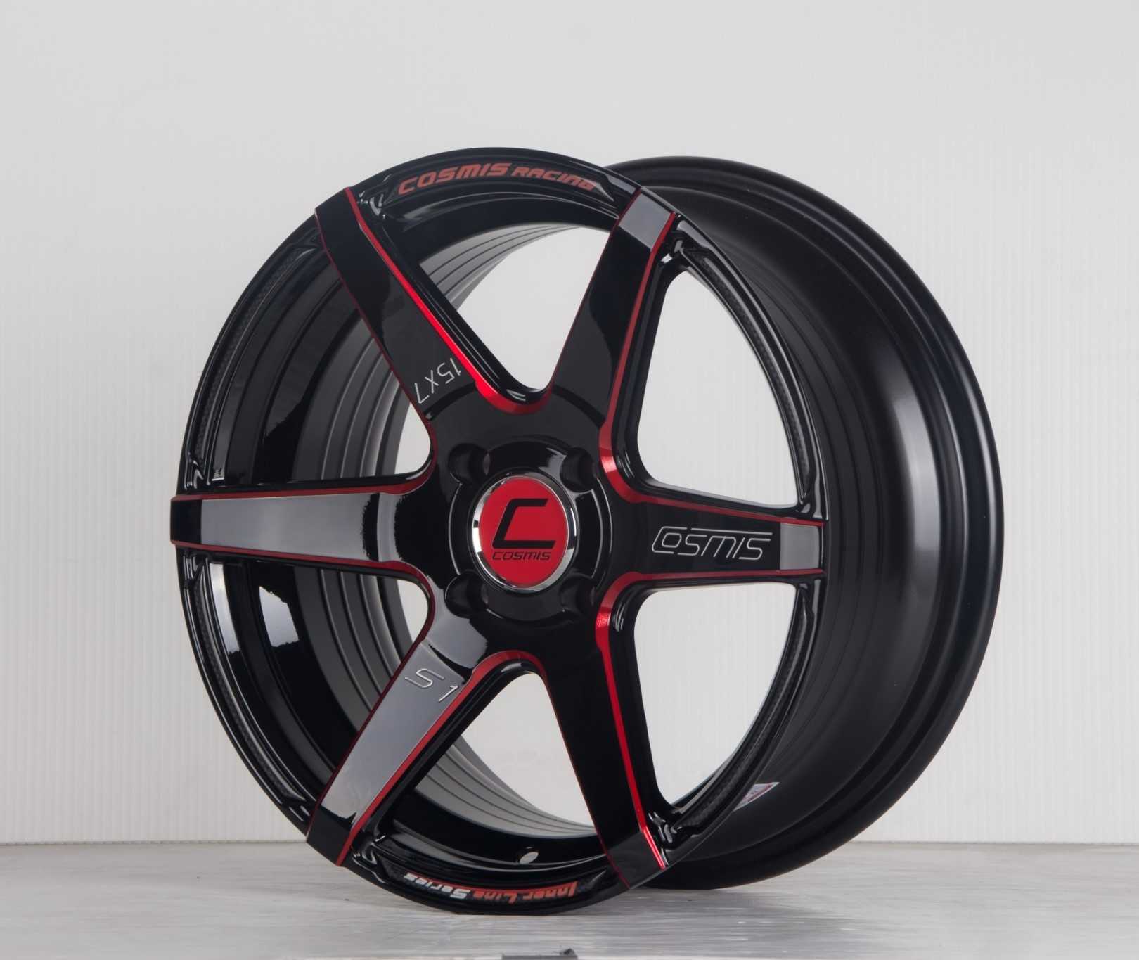 INNERLINE.S1  17X7.5 4X100ET28CB.73.1BLK+WR+XZสีดำทั้งวงมิลลิ่งข้างก้านแดงมิลลิ่งข้างก้านตัวหนังสือ