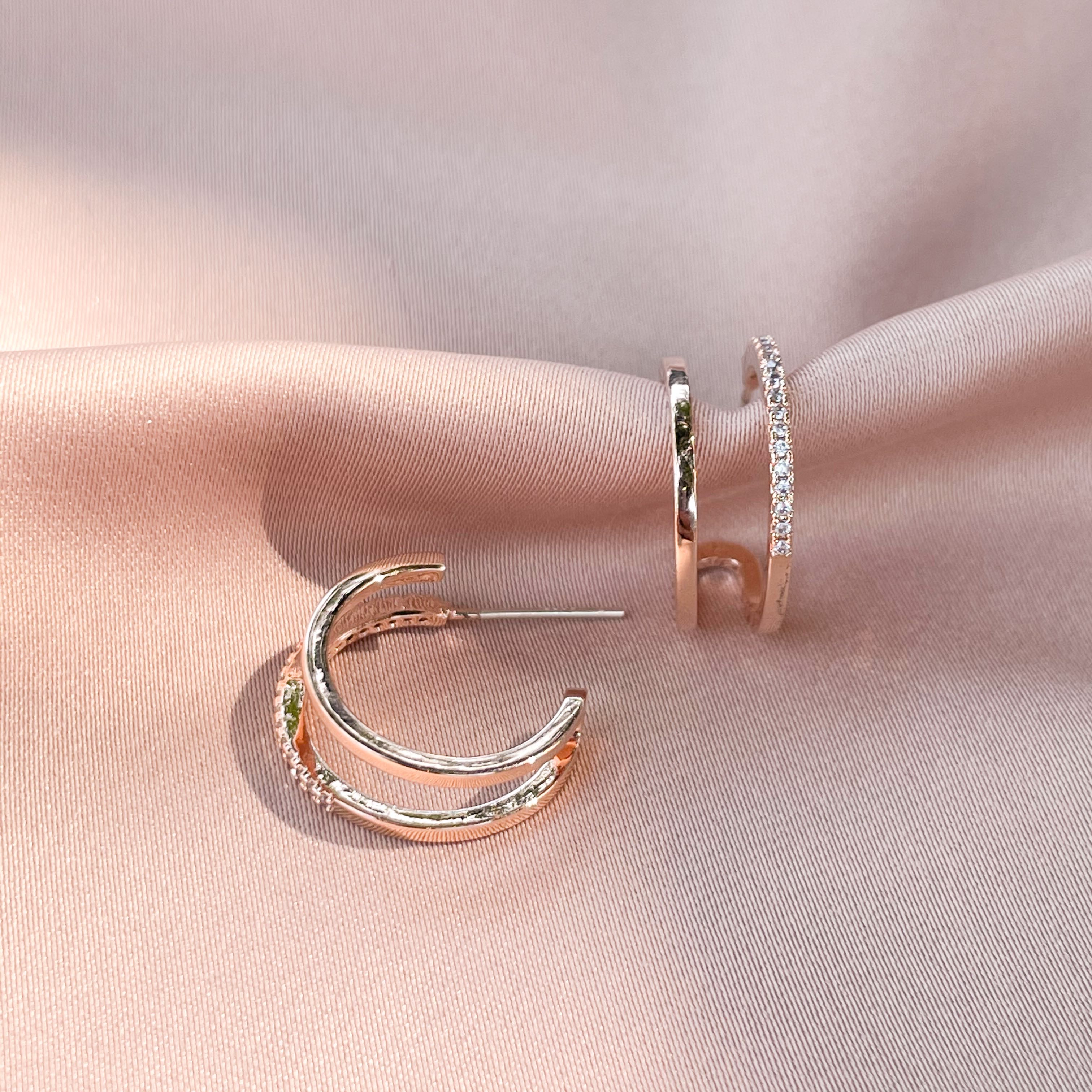 [Earring] Double Rings - Rose Gold
