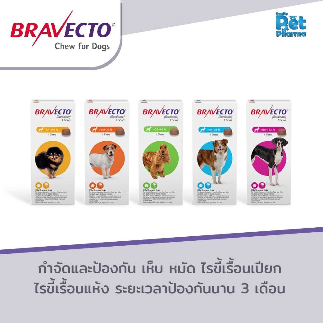 Bravecto  เม็ดเคี้ยวป้องกัน เห็บ  หมัด  ไร สำหรับสุนัข