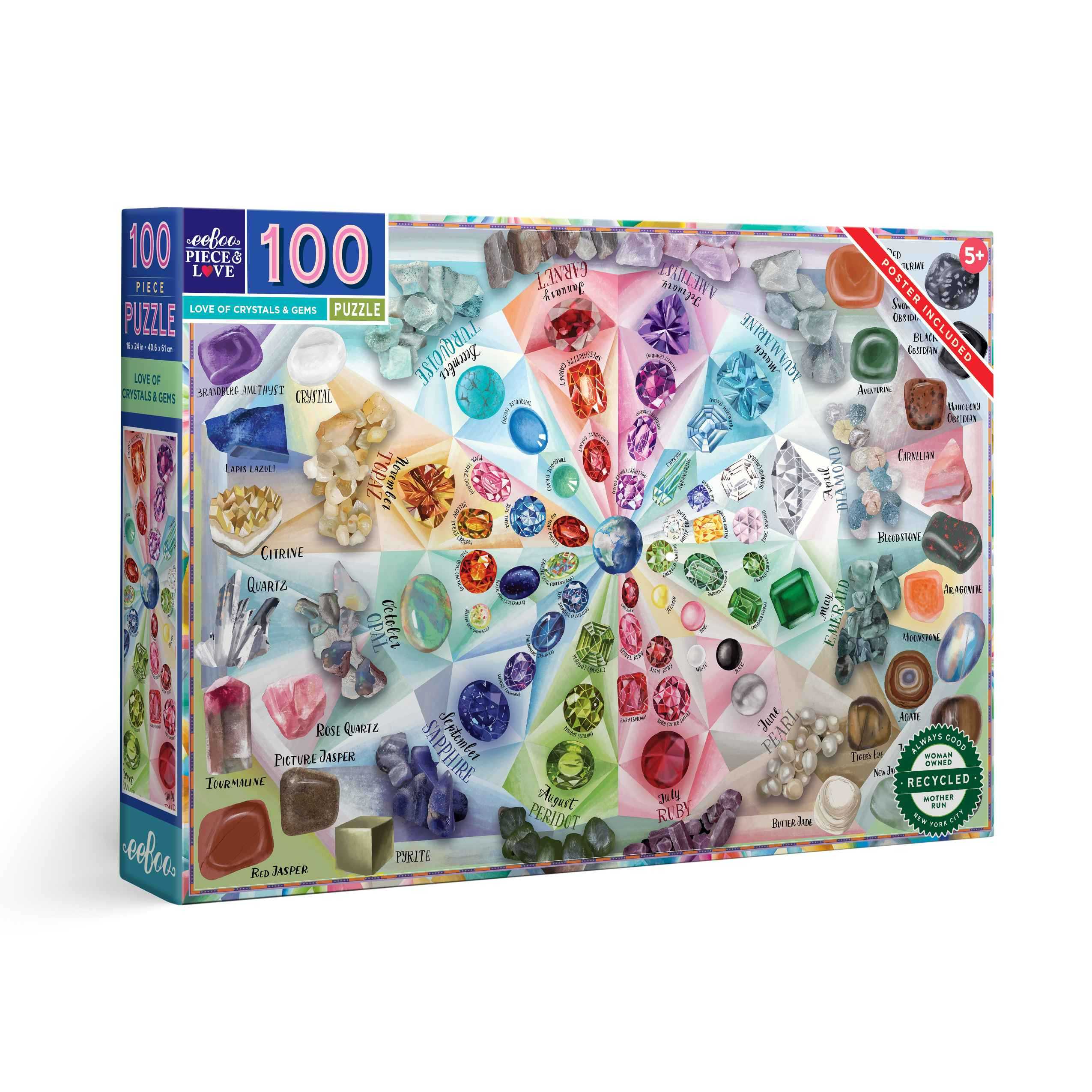 eeBoo Love of Crystals & Gems 100 Pc Puzzle จิ๊กซอว์รูปคริสตัลและอัญมณีแบบ 100 ชิ้น