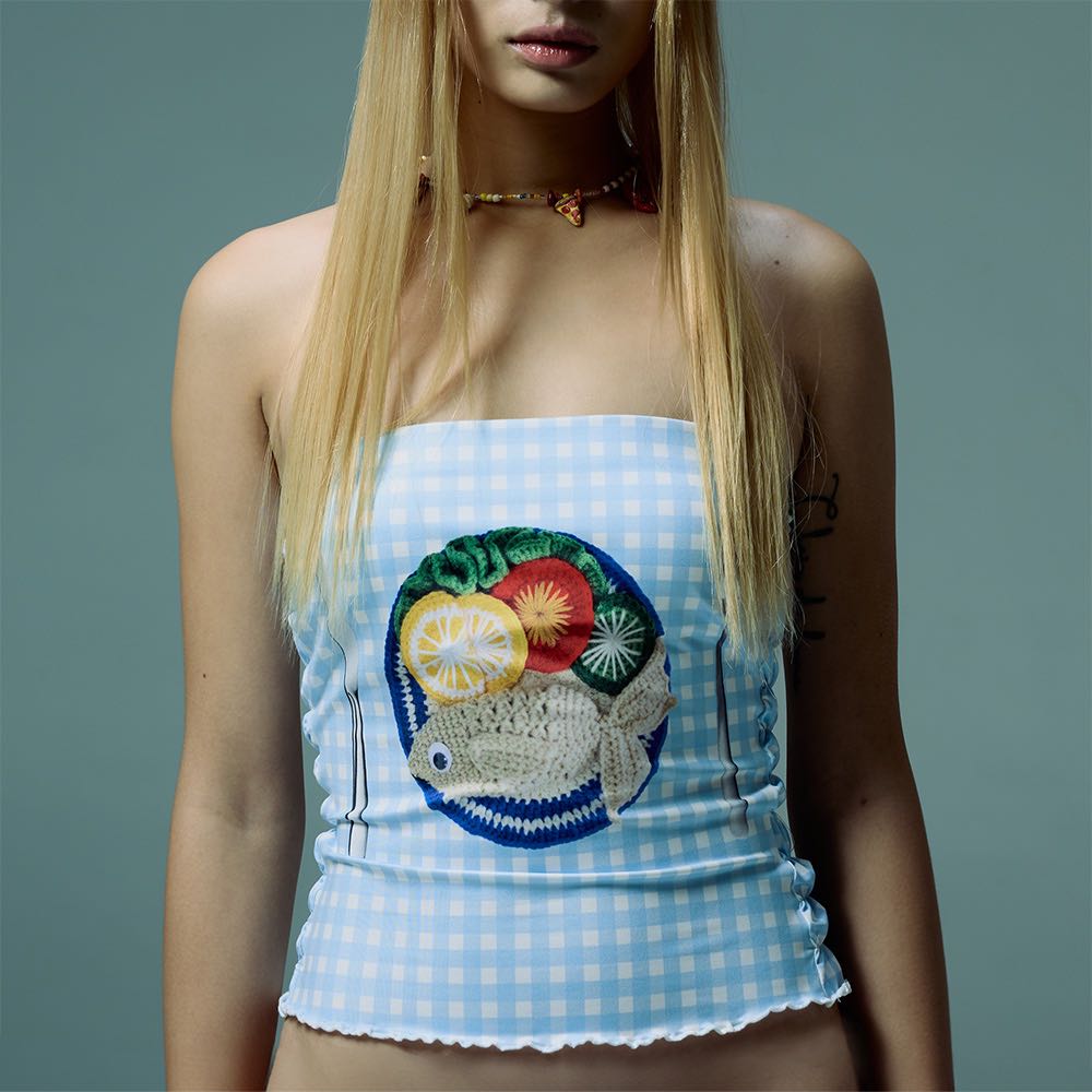 BLACKDOG BKK - RS2408 - platu tube top - เสื้อเกาะอกพิมพ์ลายสม็อคหลัง