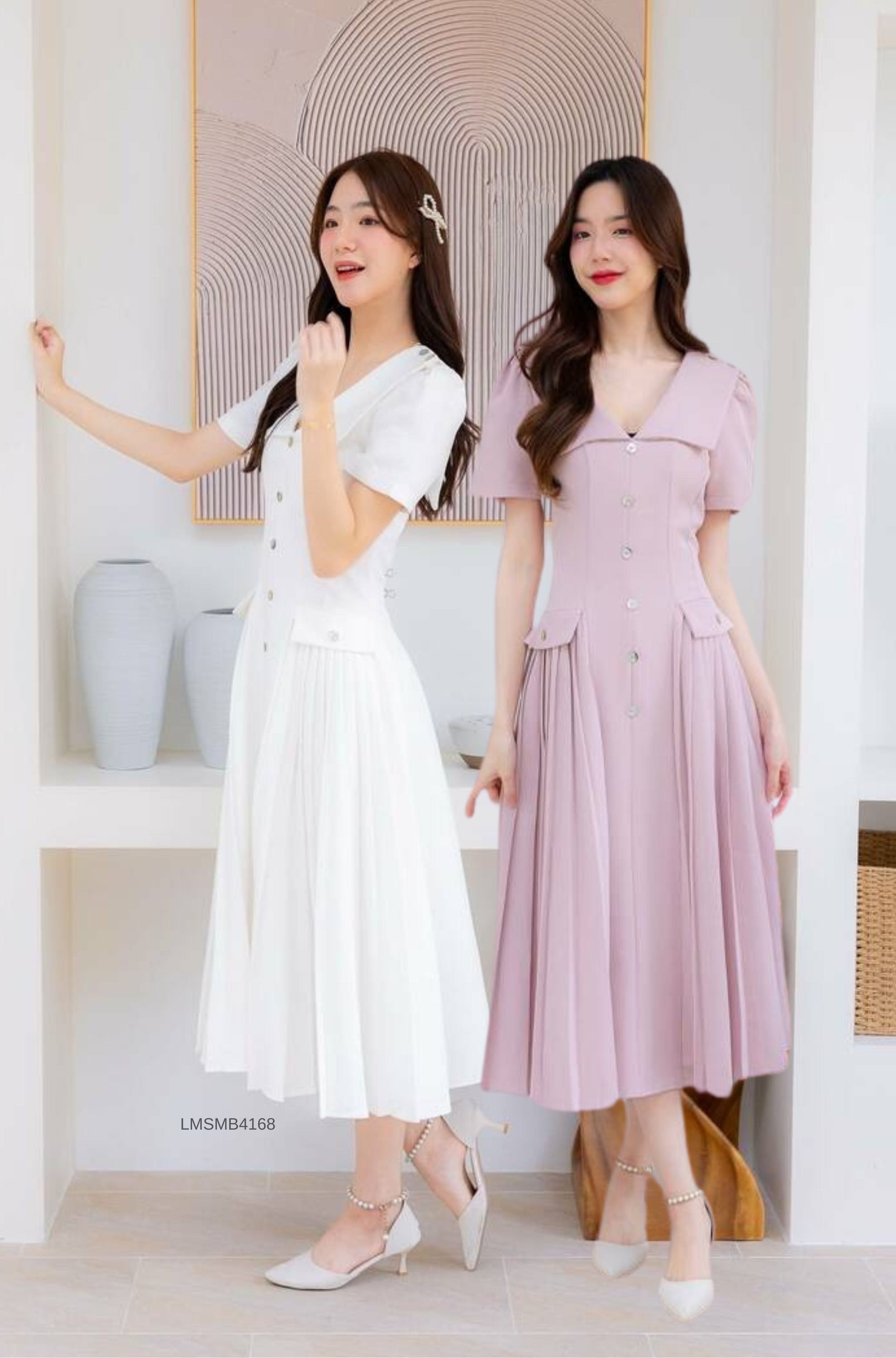 S-XL เดรสยาวจับจีบ LMSMB4168