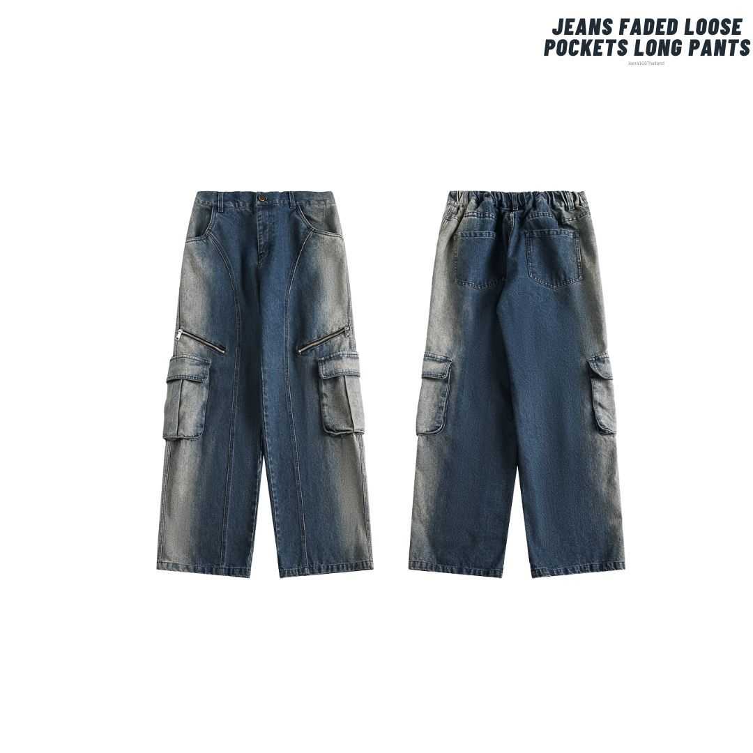 Jeera168 | Jeans Faded Loose Pockets Long Pants (พรีออเดอร์)
