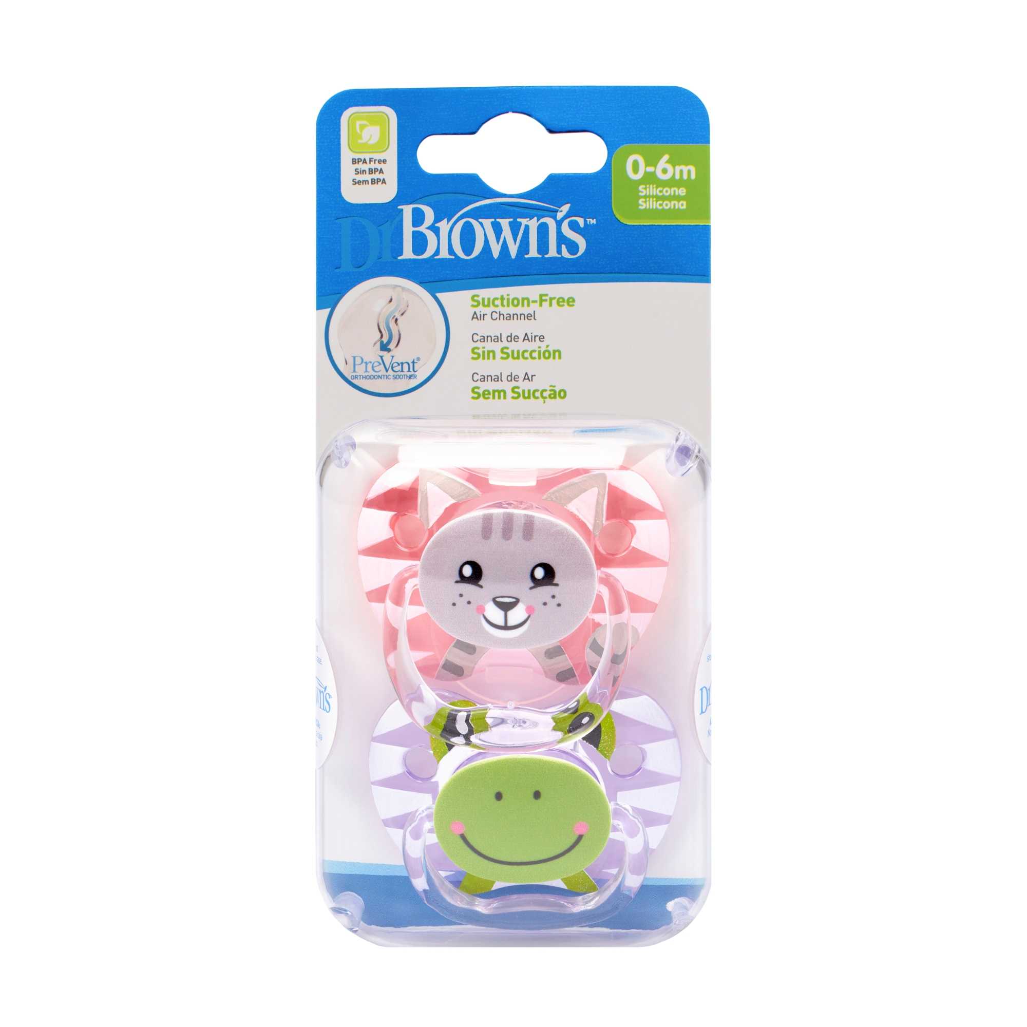 #จุกนมหลอก Dr.Brown's : DRBPV12014 PreVent PRINTED SHIELD Pacifier Stage 1 - Girl Animal Faces 2pk