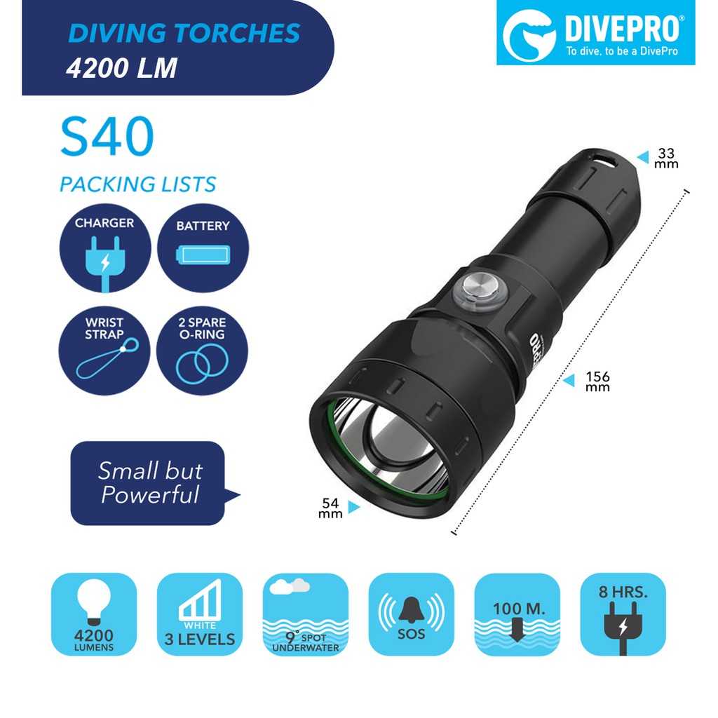 ไฟฉายดำน้ำลึก สว่าง 4200 LM (DivePro)  (NIGHT DIVE TORCH)