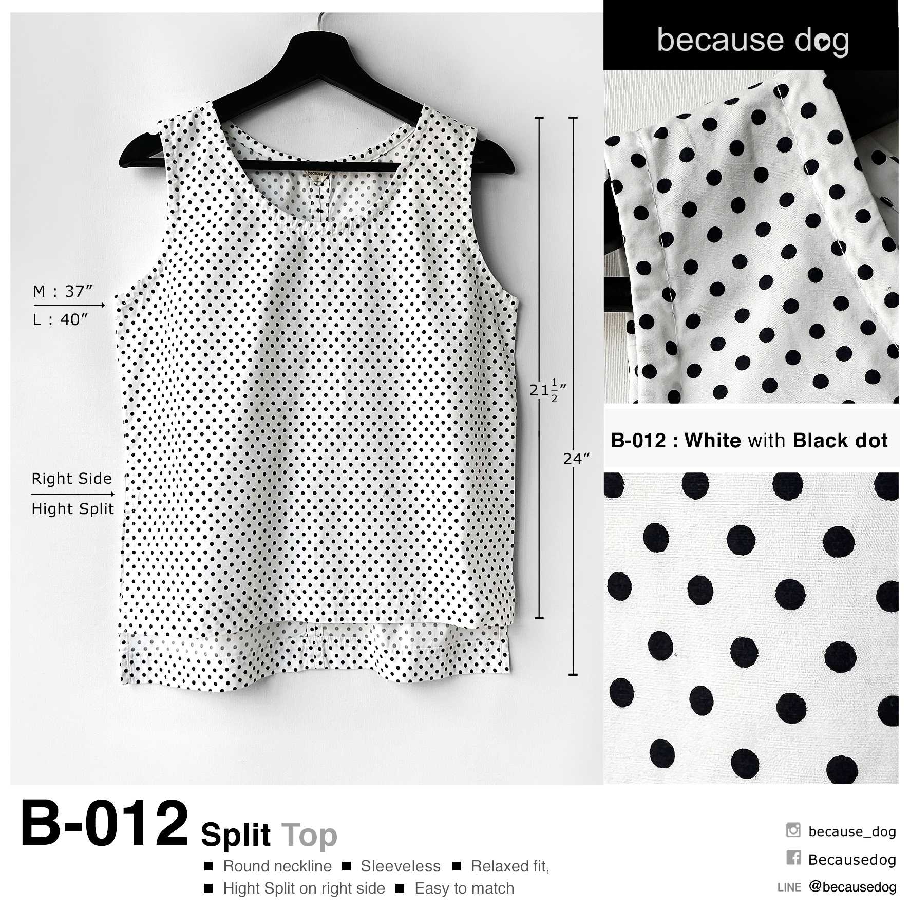 B-012 : White with Black dot ผ้าคอตตอนสีขาว พิมพ์ลายจุดดำ ใส่สบายไม่ร้อนค่ะ
