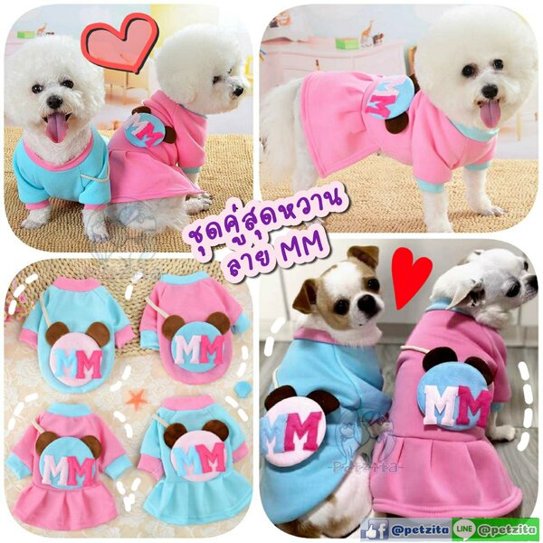 🇹🇭พร้อมส่ง🇹🇭 ♀️♂️ ชุดคู่สุดหวาน ลาย MM แต่งดีเทลสะพายตุ๊ดตาตัวนูนน่ารัก FOR PET เสื้อสุนัข ...