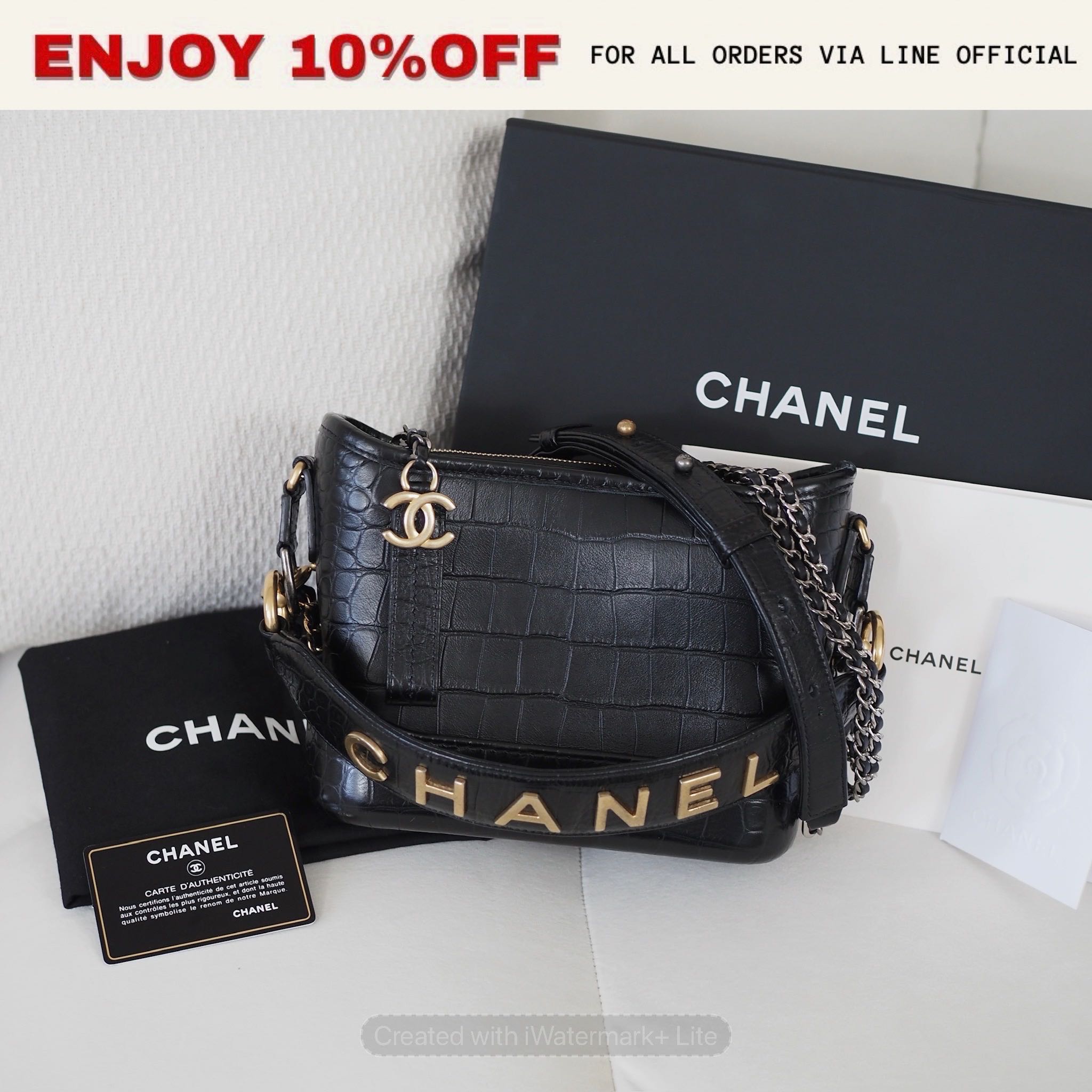 📍LIKE NEW📍CHANEL Gabrielle Hobo Small สี Black Crocodile Tri-ToneHW Holo281 | Bag