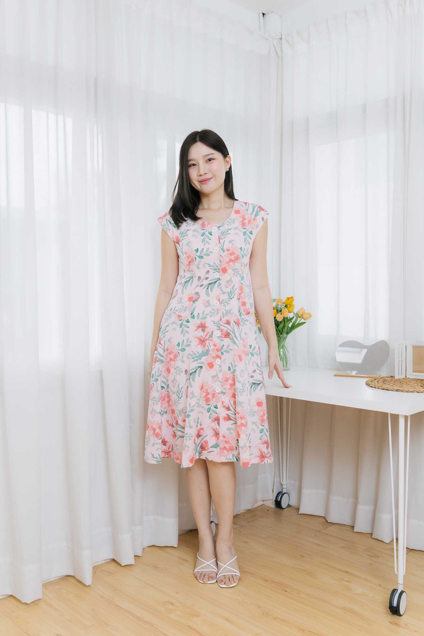 ชุดให้นม Pink floral vintage dress