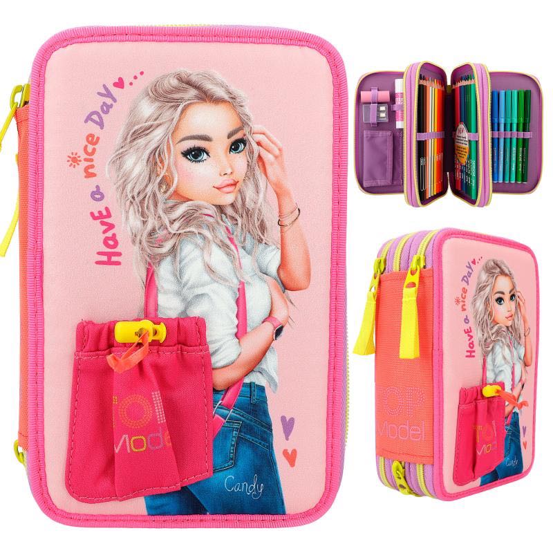 TOPModel Triple Pencil Case with appliqued front pocket