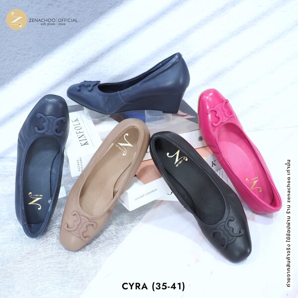 ทรงปกติ:เปลี่ยนไซส์ได้-ไม่รับคืน Zenachoo รุ่นขายดี Cyra wedge ส้นเตารีดสูง 2นิ้ว รองเท้าหนังแกะแท้