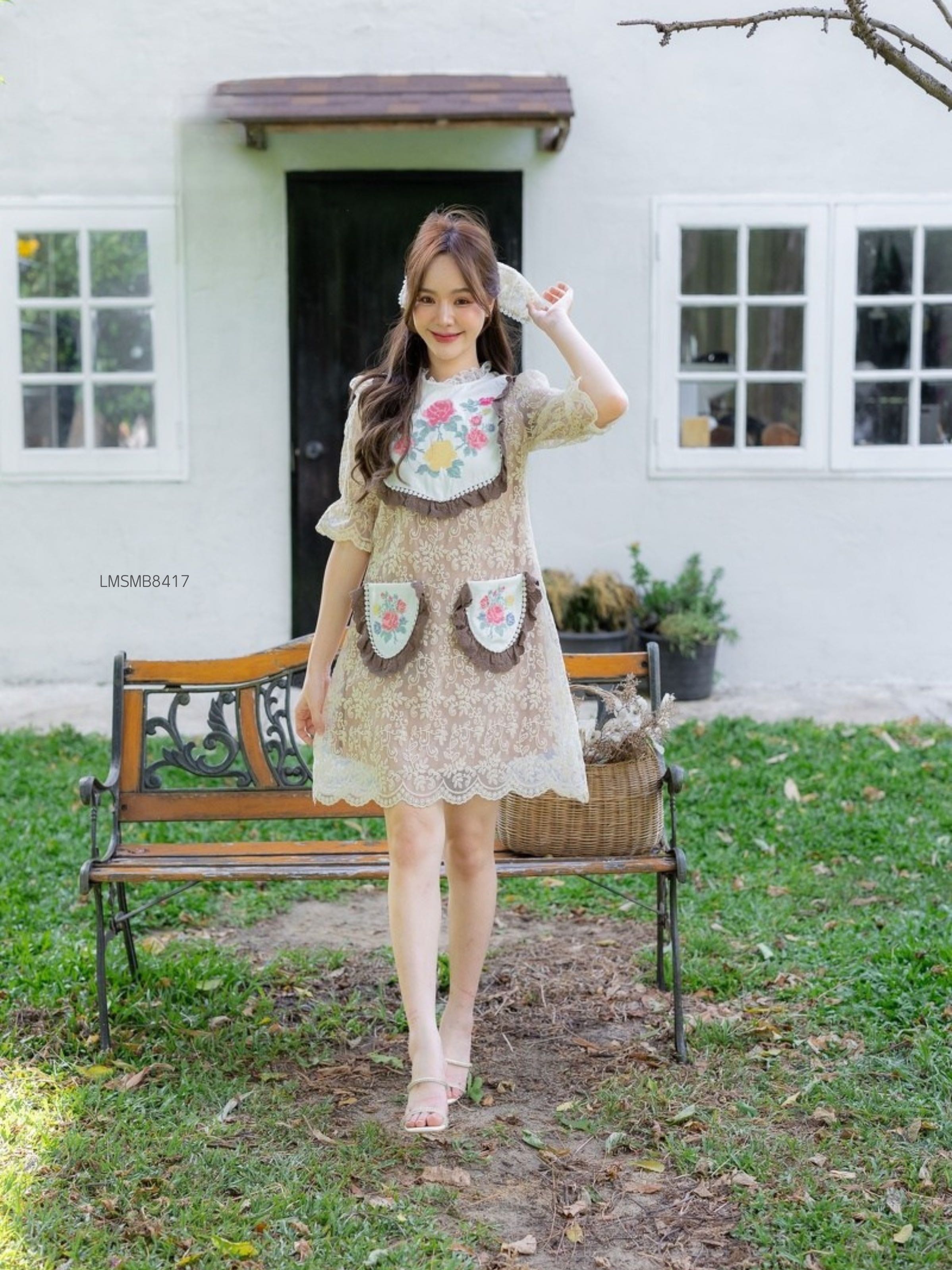 S-XL เดรสลูกไม้สั้น LMSMB8417