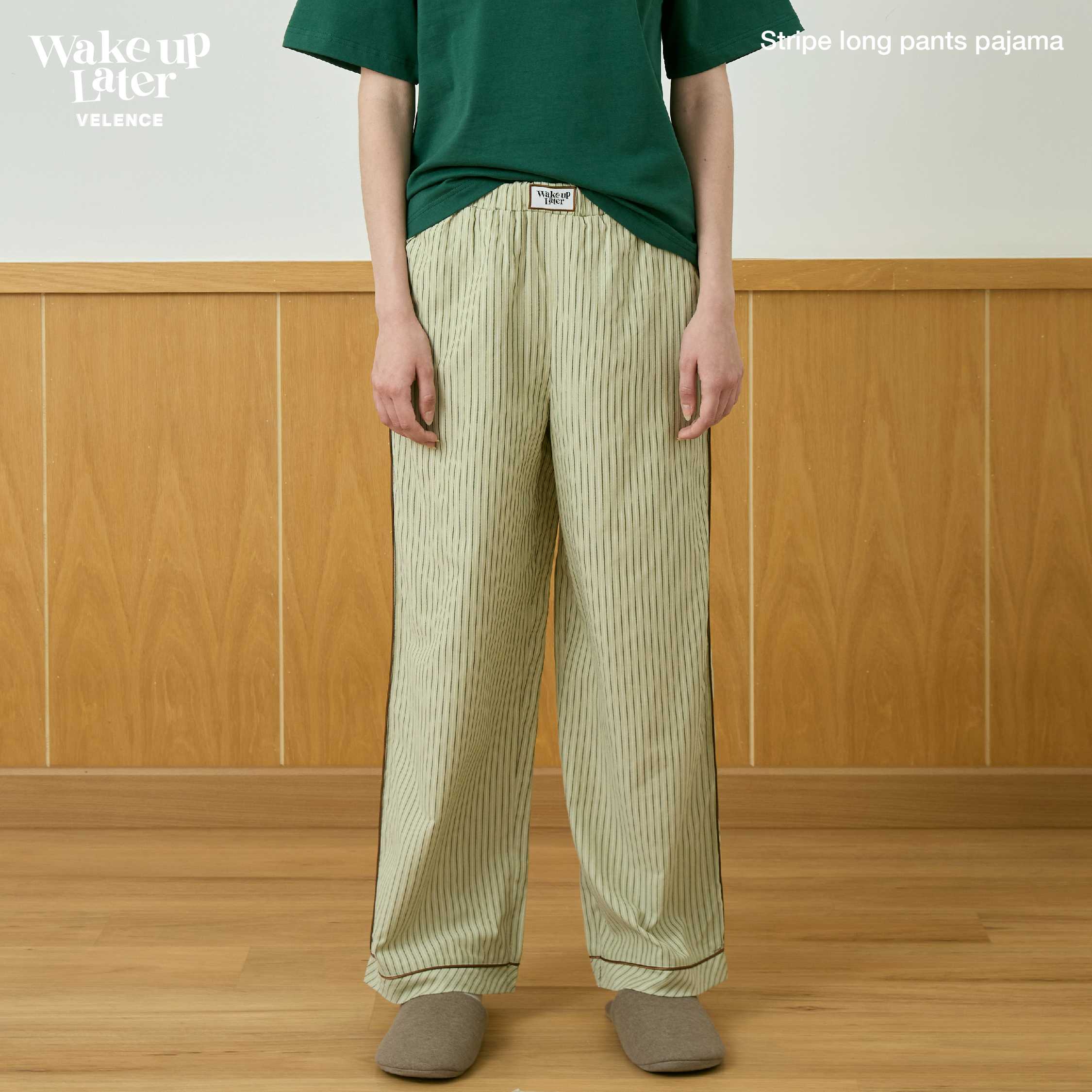 Green Stripe Long Pants Pajama 'Wake Up Later'