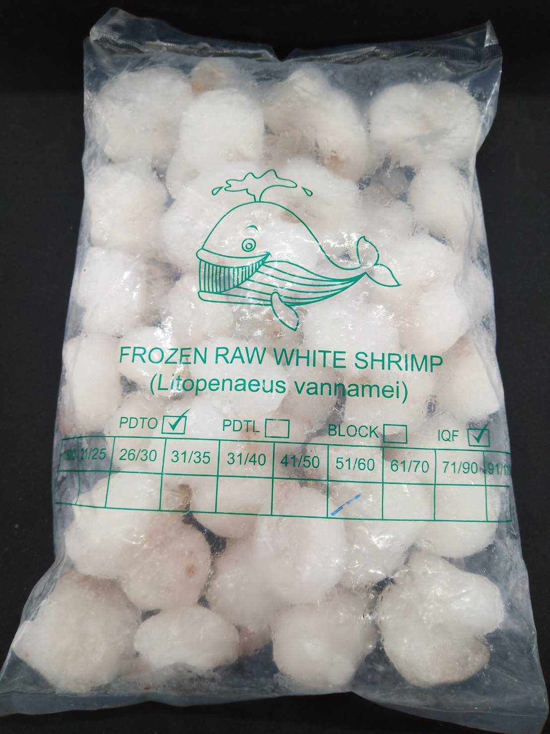กุ้งเด้ง 51/60 (NW 40%) สายรัดเขียว พ่นเขียว กล่องละ 10 แพค ( ส่ง 10+ 110 บาท )