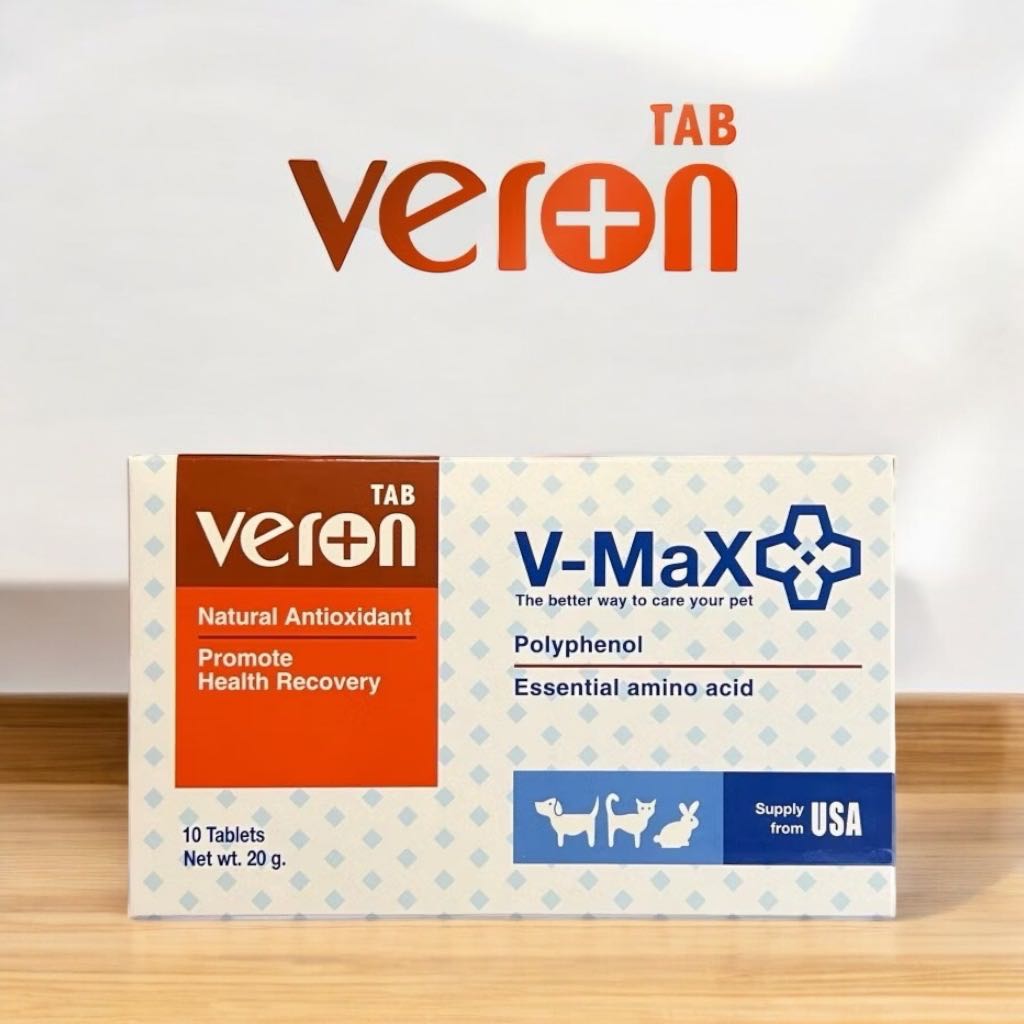 EXP 26/12/2025 V-Max - Veron Tab อาหารเสริม บำรุงและฟื้นฟูร่างกายของสัตว์ป่วยด้วยกรดอะมิโนจำเป็น 