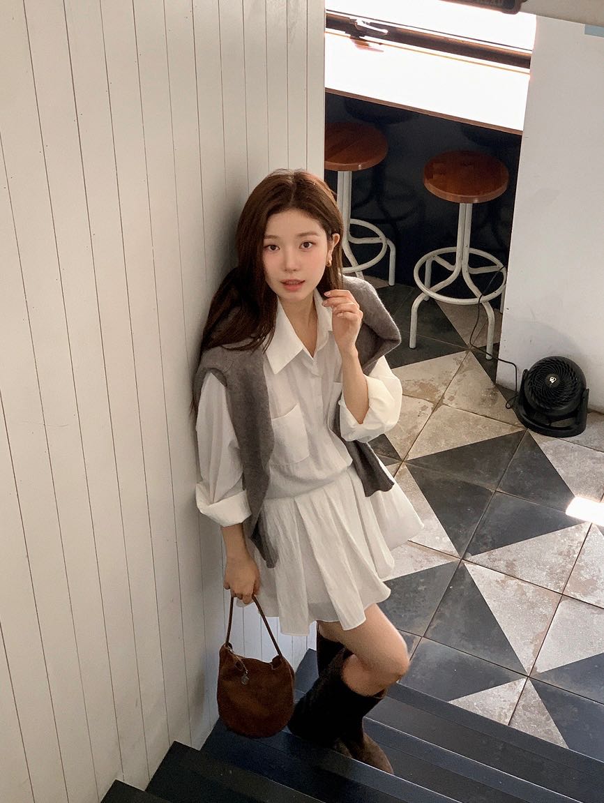 Sanderlin Belt Shirt Dress (2 color)  🇰🇷✈️💯(made in korea Pre-order ประมาณ 15 วัน)เดรสเชิ๊ตแขนยาว