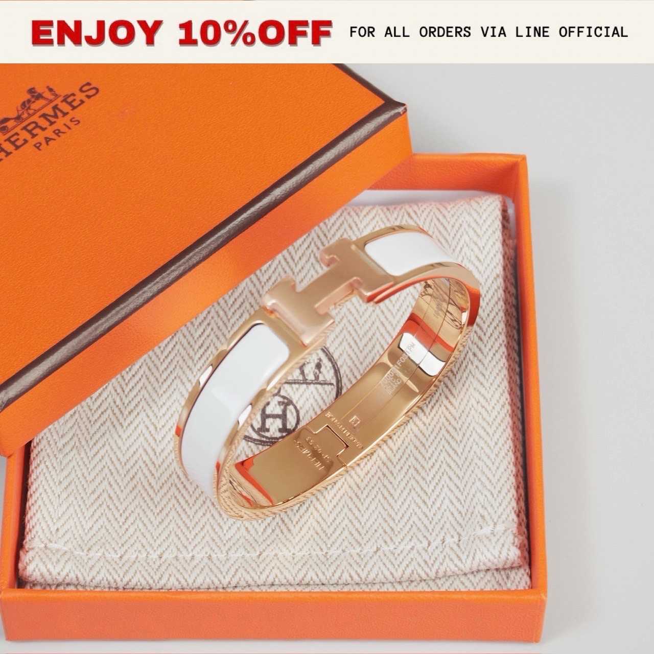 📍KEPT UNUSED📍HERMES Clic H Bracelet สี Blanc RGHW | ACC