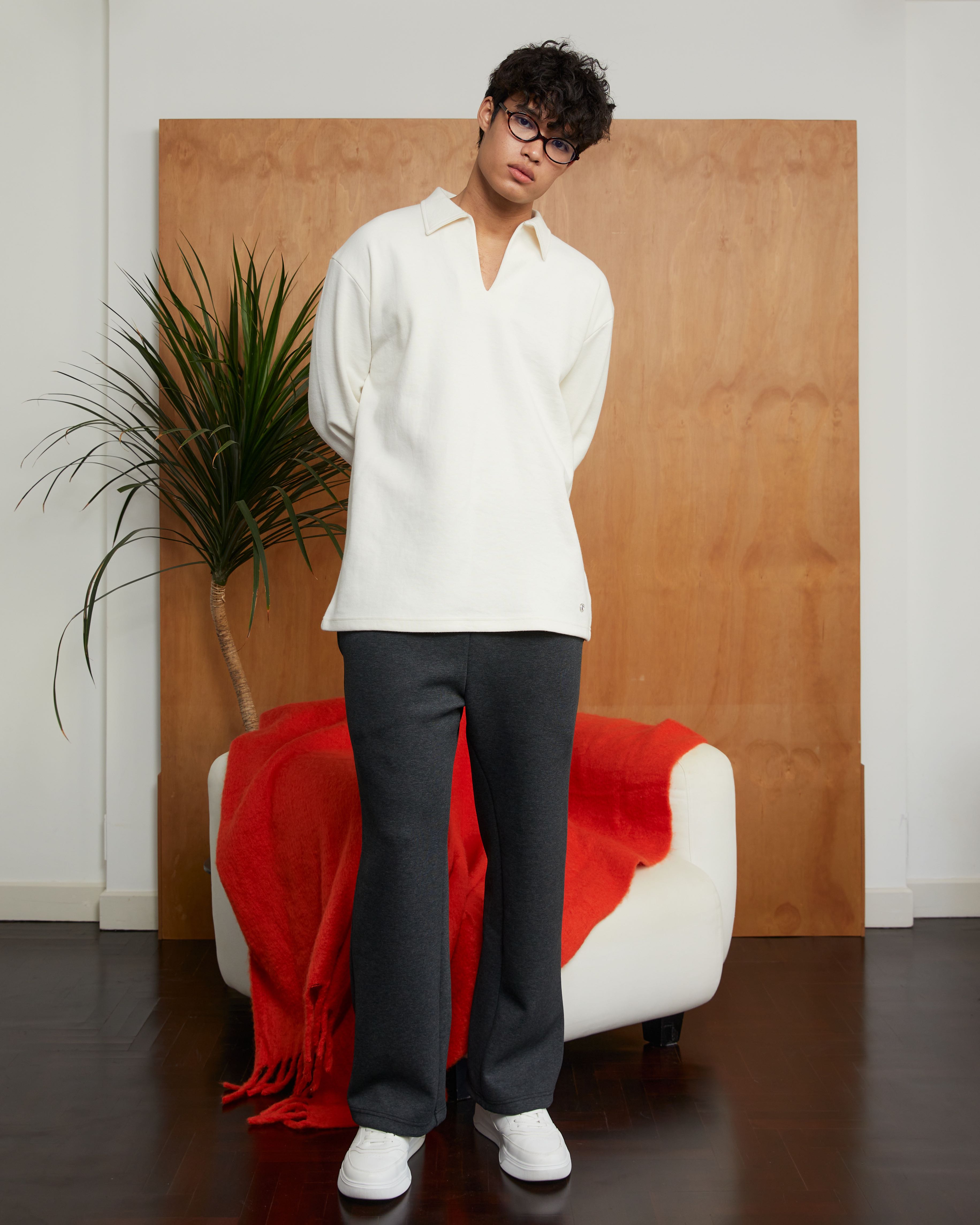 Bone V Neck Long Sleeve T-Shirt