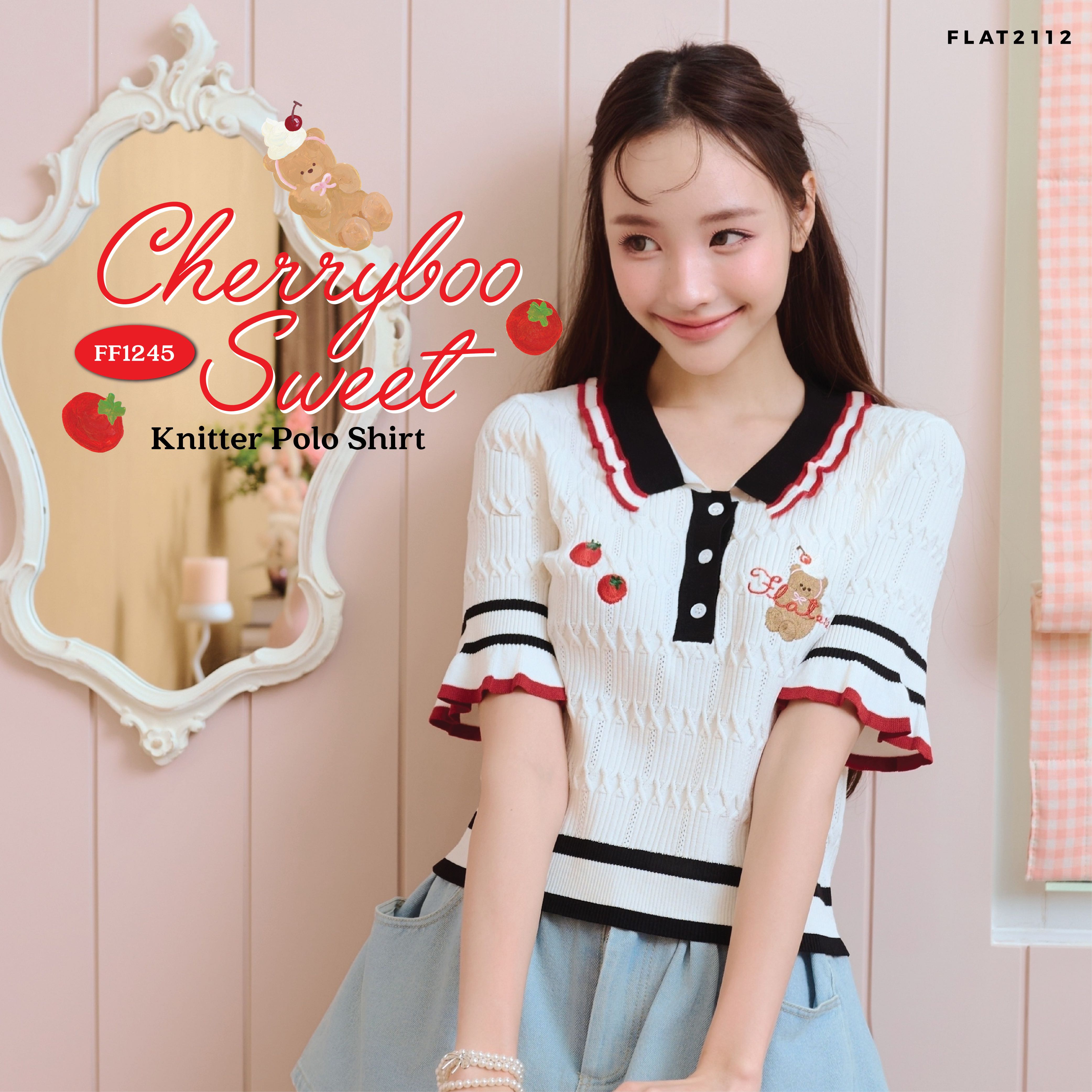 FLAT2112 : CHERRYBOO SWEET KNITTER POLO SHIRT เสื้อนีตใส่สบาย ลุคคุณหนู ผ้านุ่ม ตัวเดียวจบ (FF1245)
