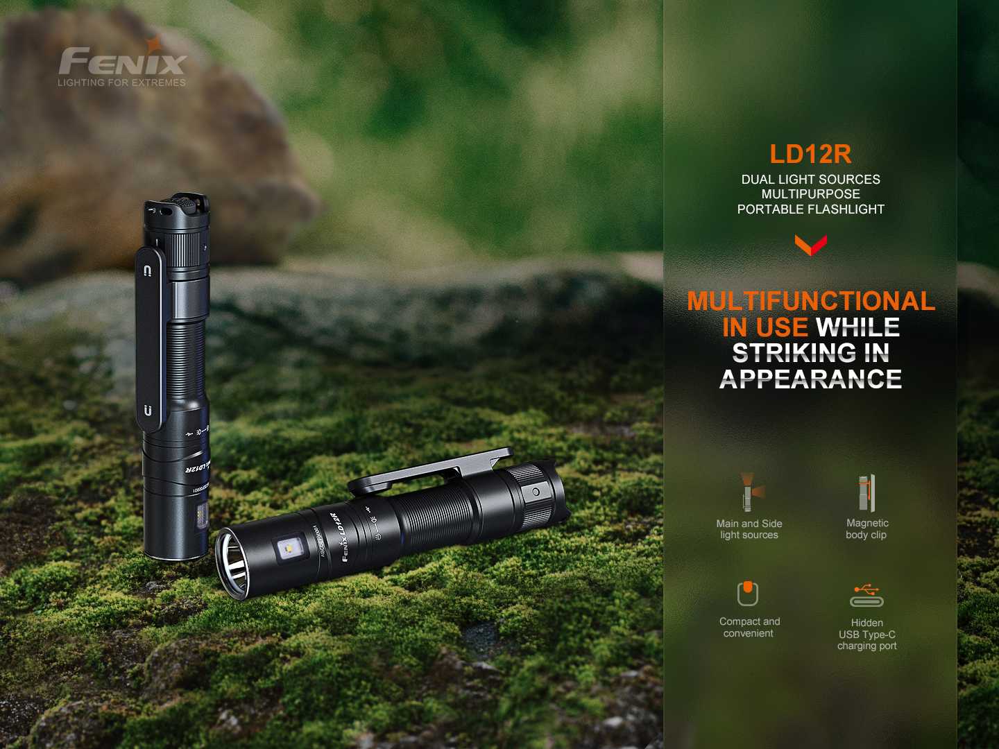ไฟฉาย FENIX  LD12R  ถ่าน AA 1 ก้อนหาง่าย มีLion 14500 ในชุด  600 lm ประกัน 3 ปี