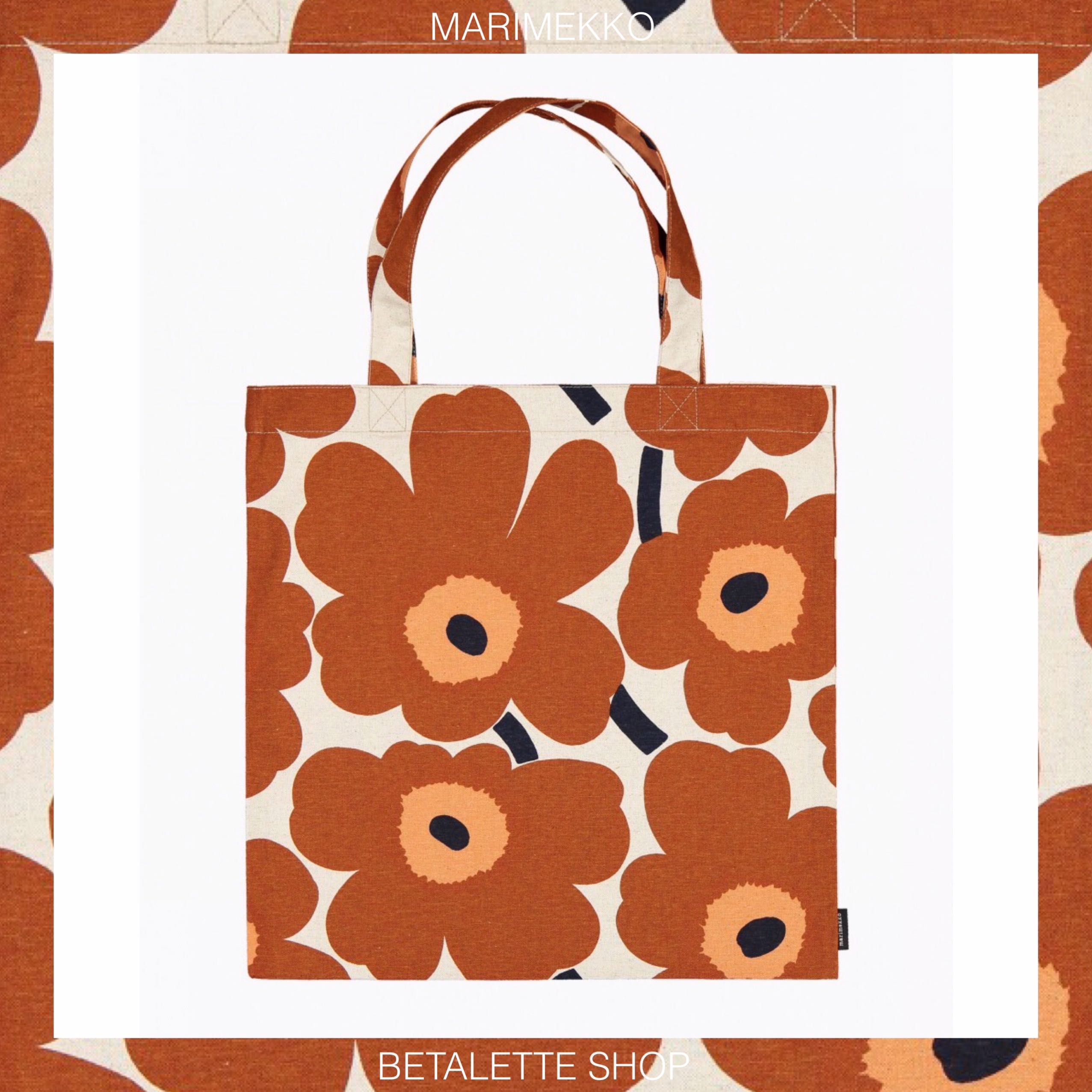 พร้อมส่ง !! 🌰 Marimekko Unikko Tote Bag ผ้าลินินผสมคอตตอน สีน้ำตาลเชสนัท 🌰