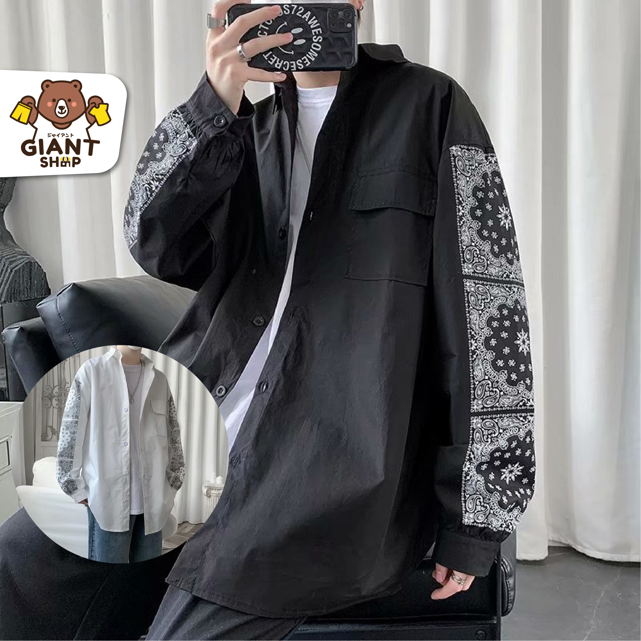 GIANTSHOP เสื้อเชิ้ตแขนยาว ลายแขนวิคตอเรีย 2 สี (C-314)
