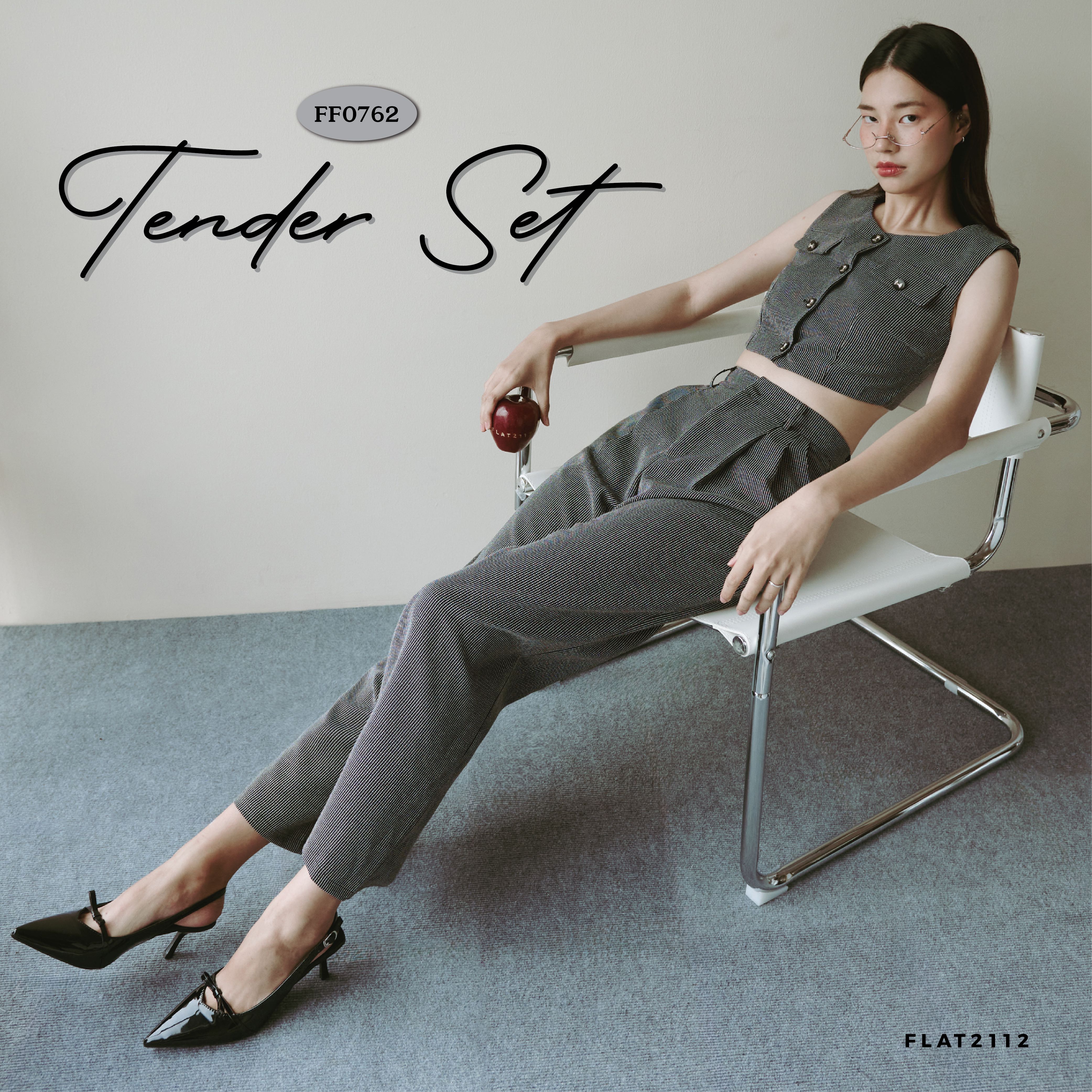 FLAT2112 FF0762 : TENDER SET ชุดเซ็ทผ้าทวีตเสื้อแขนกุด กางเกงขายาว