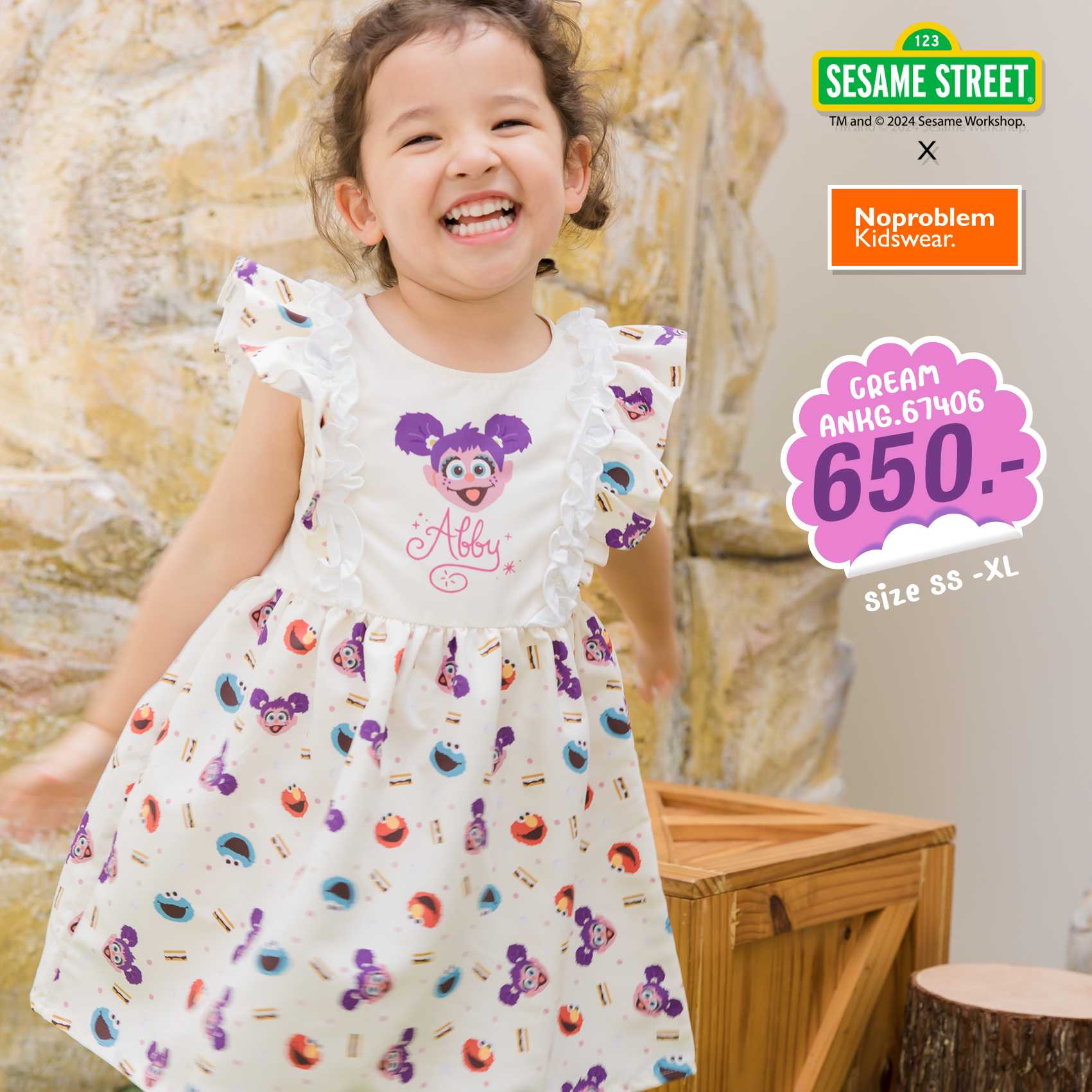 ชุดเดรสชุดกระโปรงผ้าไมโครซีส พิมพ์ลาย Abby ANKG.67406 - MINI DRESS SESAME STREET