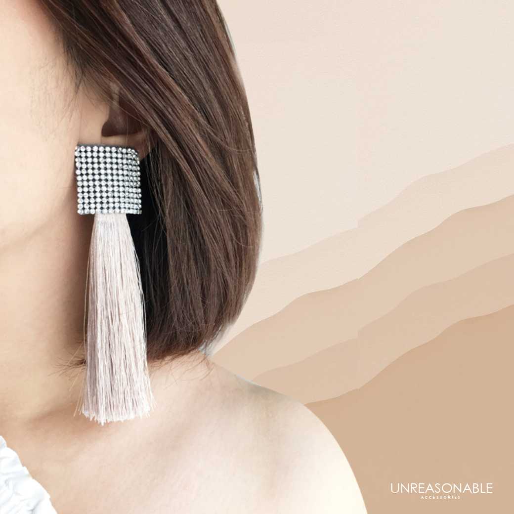 ต่างหูพู่ UA0497-04 #Beige #Nude #Tassel #Earrings