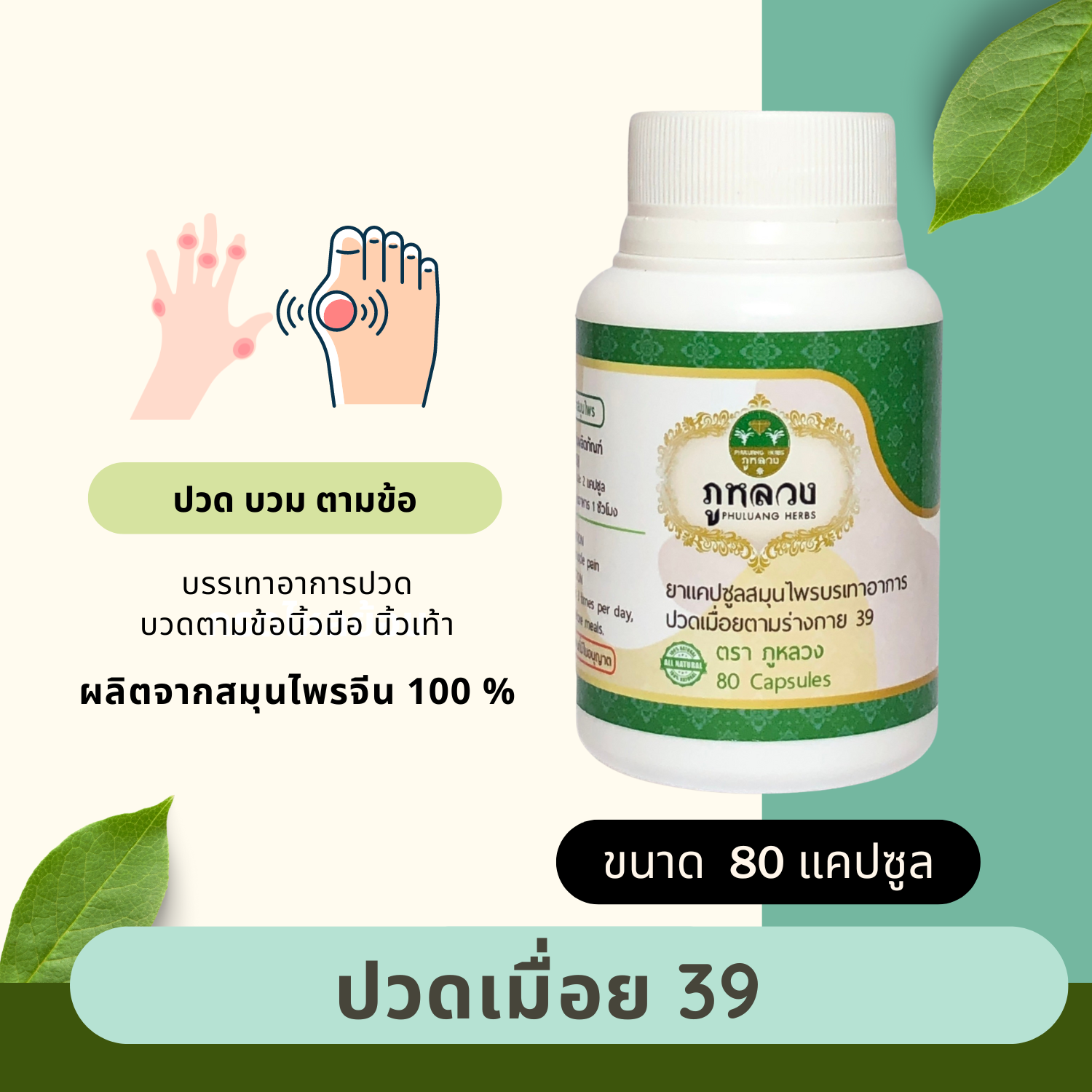 ปวดตามข้อ เก๊าท์ : ปวดเมื่อย 39 (ขนาดบรรจุ 80 แคปซูล)