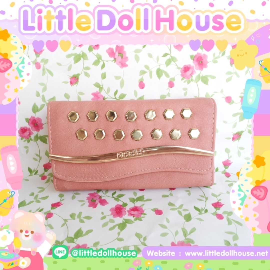 📮SALE‼️👛กระเป๋าสตางค์ กระเป๋าคลัช 2 พับ 2 ช่อง สีชมพู✨แถมฟรีสายโซ่ยาว 1 เส้น สำหรับสะพายข้าง 8นิ้ว