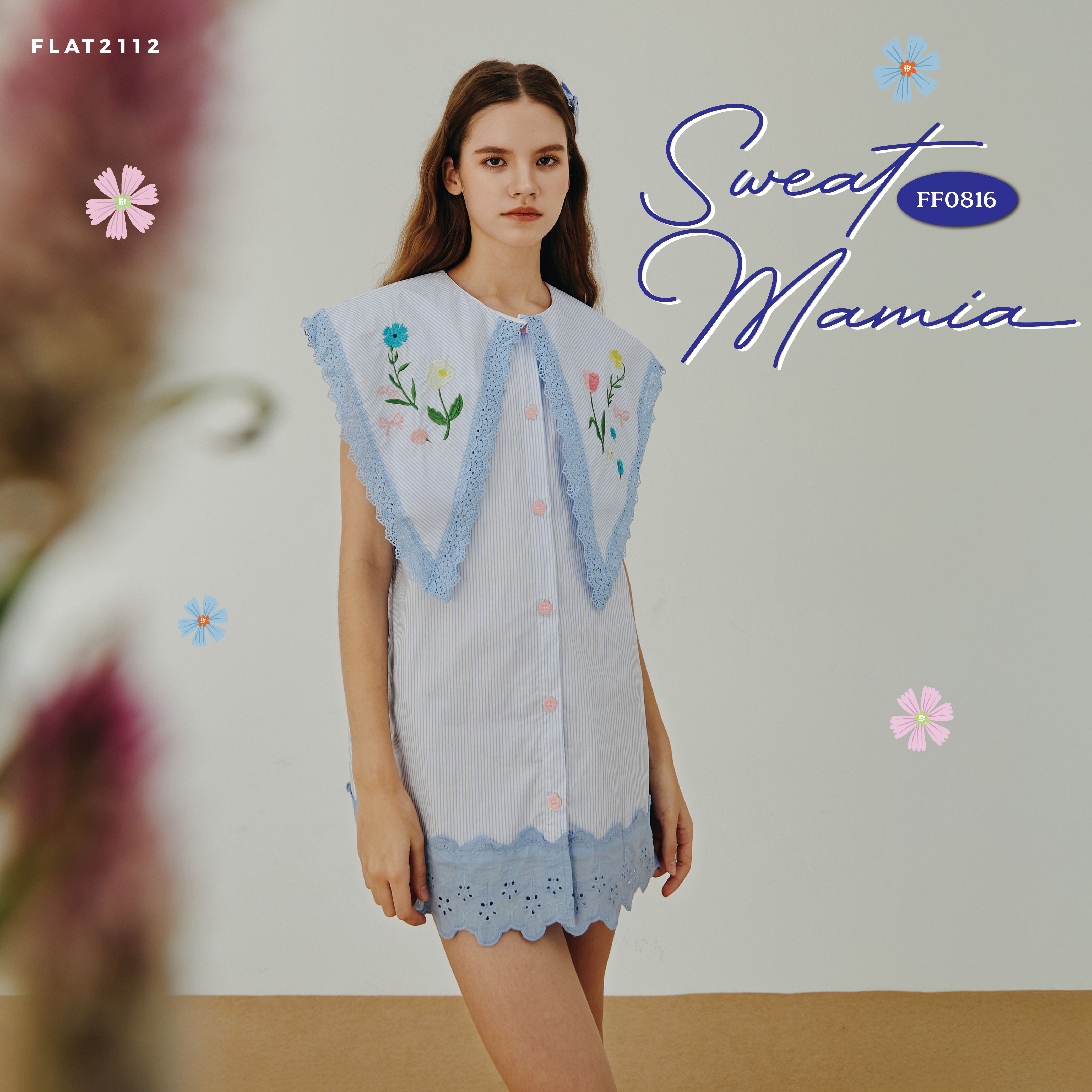 FLAT2112 FF0816 : SWEAT MAMIA มินิเดรสปกใหญ่ ลายปักดอกไม้