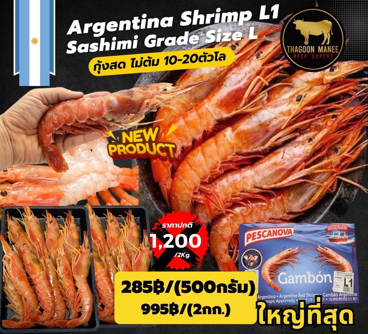 Argentina shirmp(กุ้งอาร์เจนติน่า)L1 ใหญ่ที่สุด
